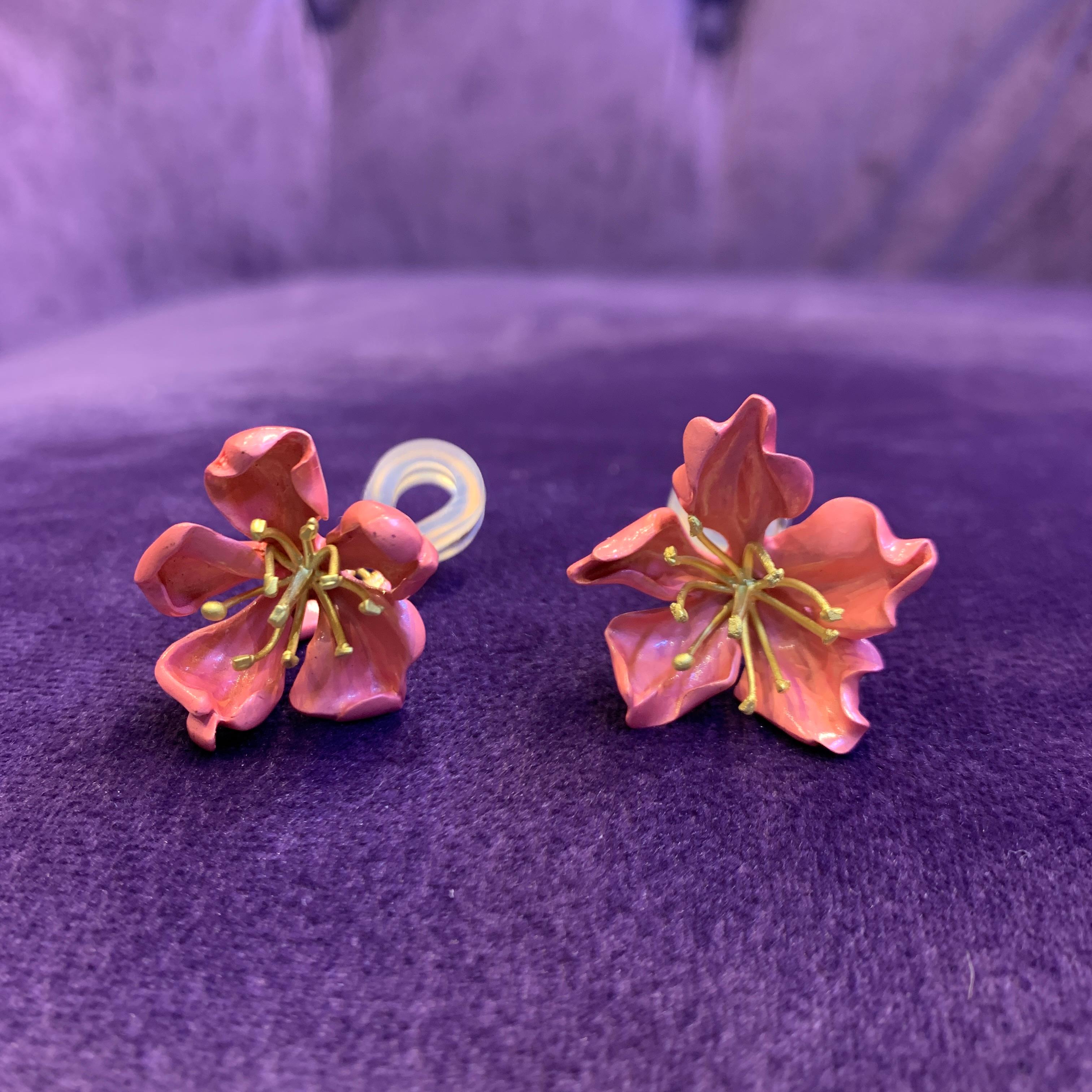 JAR Pink Almond Blossom Enamel Flower Earrings 2