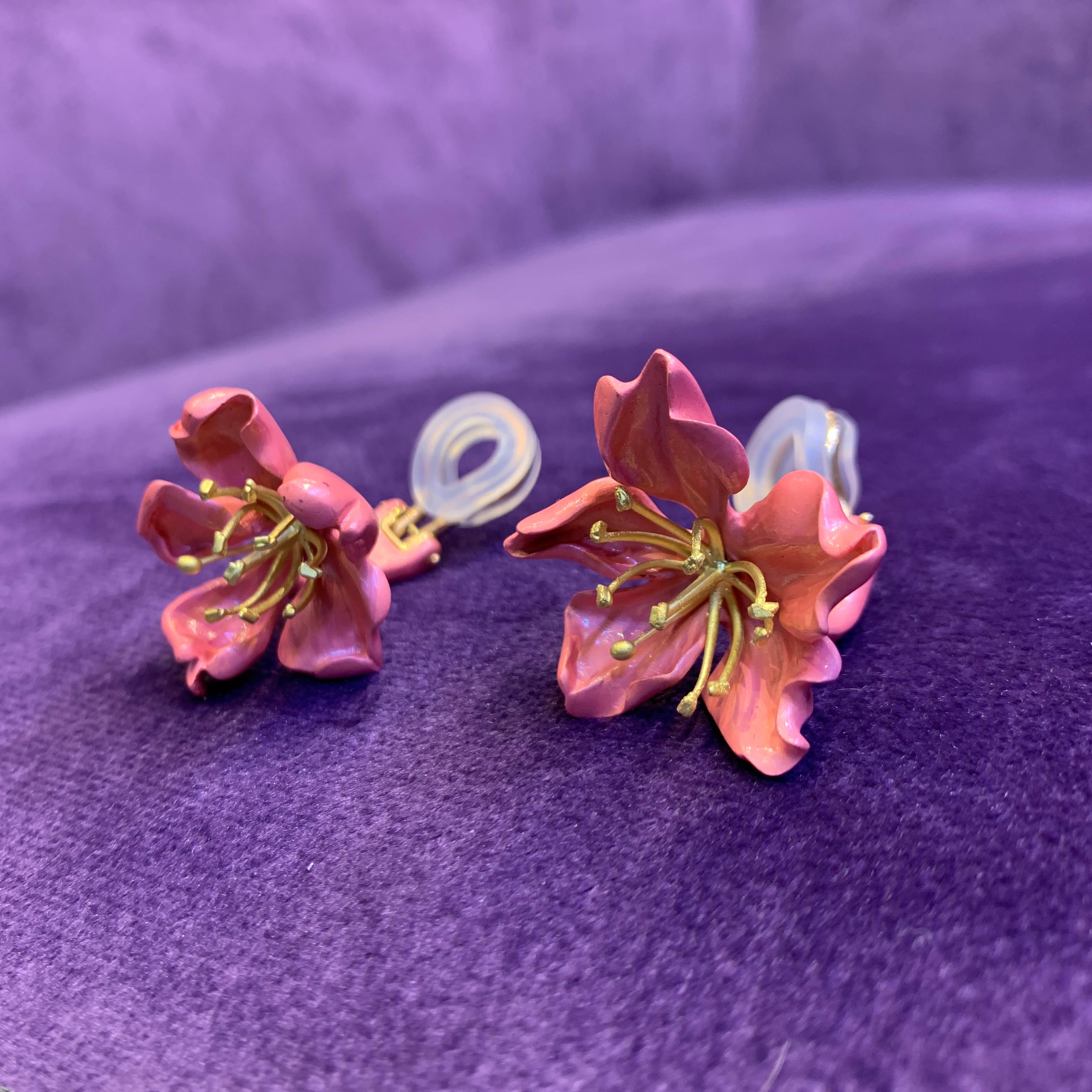 JAR Pink Almond Blossom Enamel Flower Earrings 3