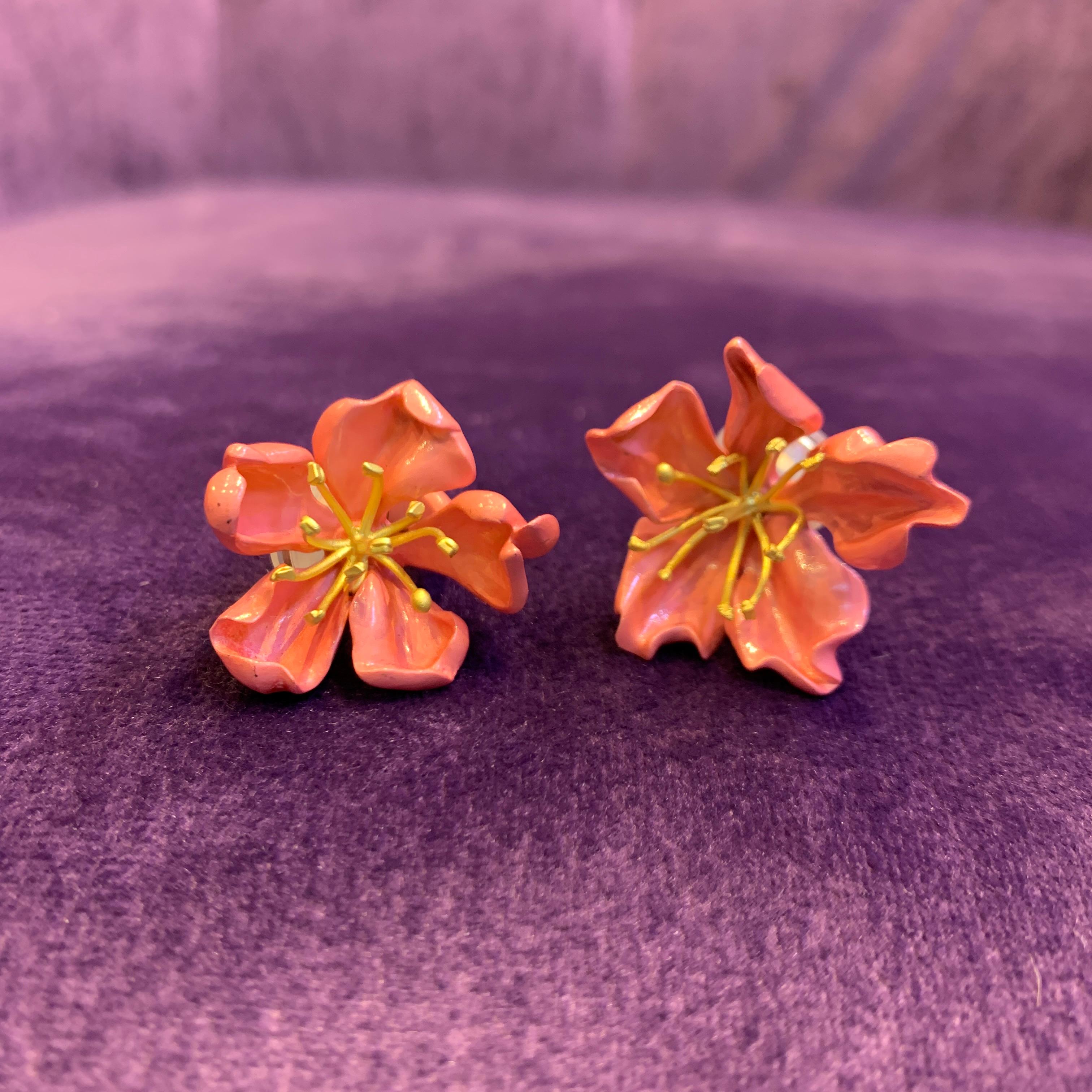 JAR Pink Almond Blossom Enamel Flower Earrings 4