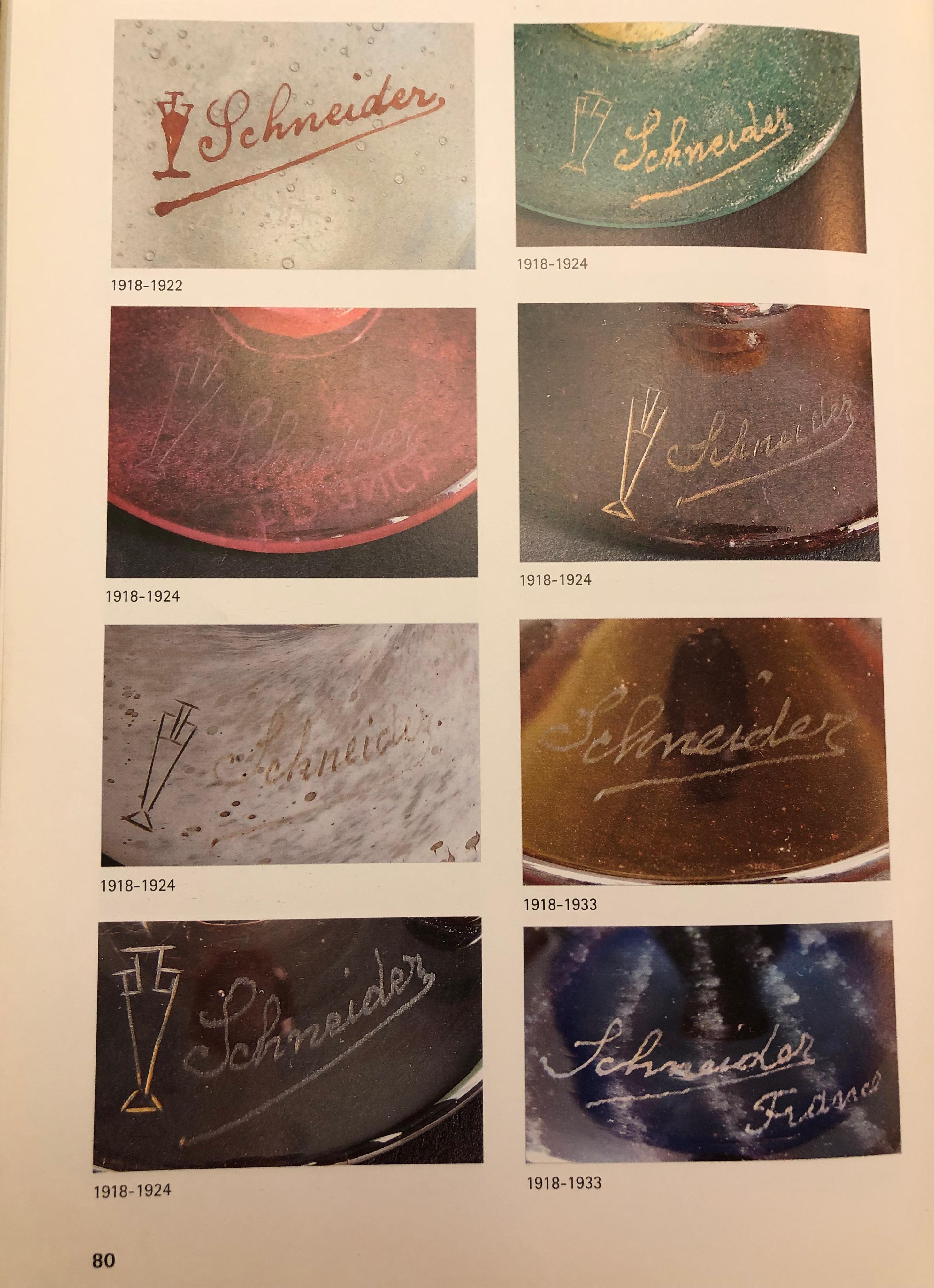 Signiertes Glasgefäßschild: Schneider mit Anwendung, 1922, Frankreich, Marbrines Dekoration (Art déco) im Angebot
