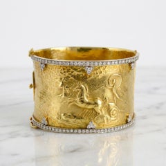 J.ARAGON 18K Yellow Gold Diamond Bangle Bracelet – Apollo Motif 101 grams