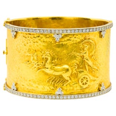 J.ARAGON 18K Yellow Gold Diamond Bangle Bracelet – Apollo Motif 101 grams