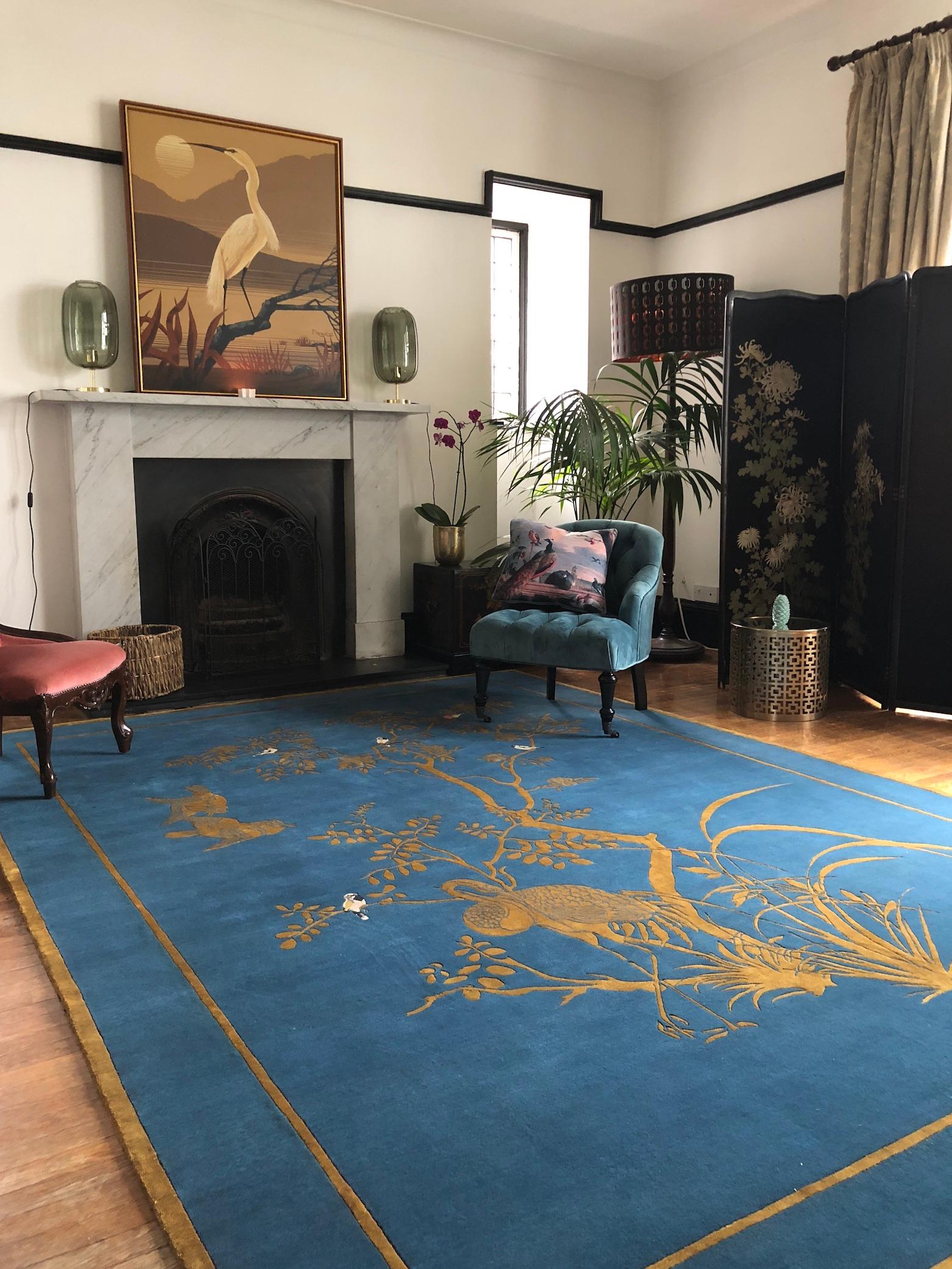 Hand-Knotted Jardin de Chinois Hand Knotted Wool and Silk Rug by Wendy Morrison For Sale