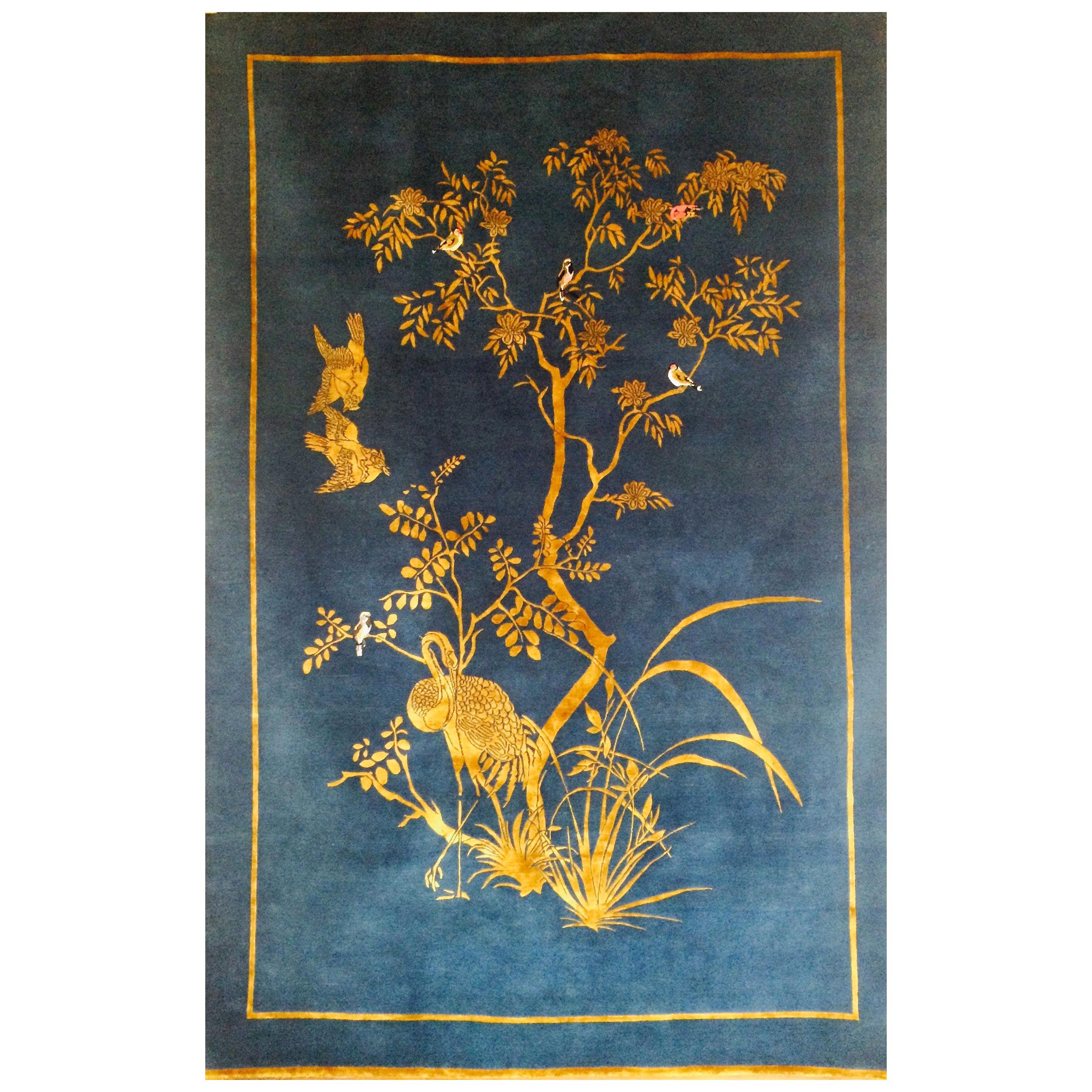 Jardin de Chinois Hand Knotted Wool and Silk Rug by Wendy Morrison For Sale