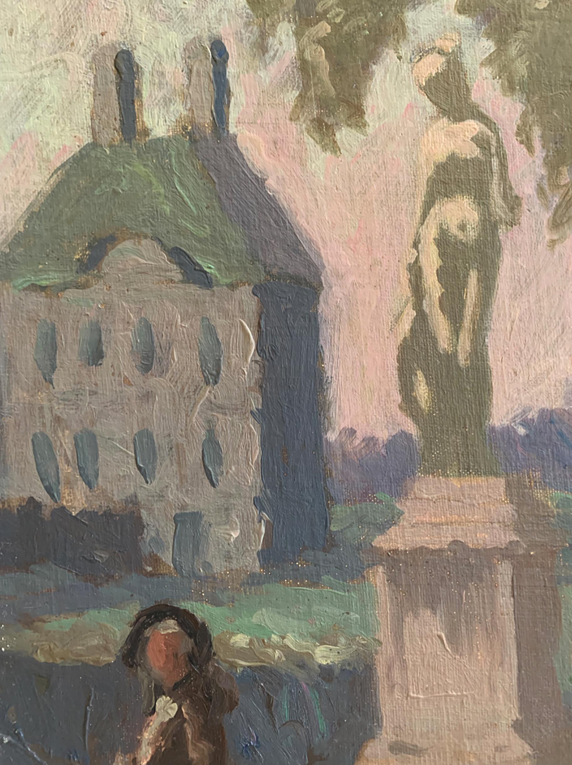 Expressionniste Jardin de Tuileries, paysage impressionniste ton sur ton de Stuart C. Henry en vente