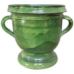 Used Jardinière, 19th Century Country French Glazed Green Earthenware Pot