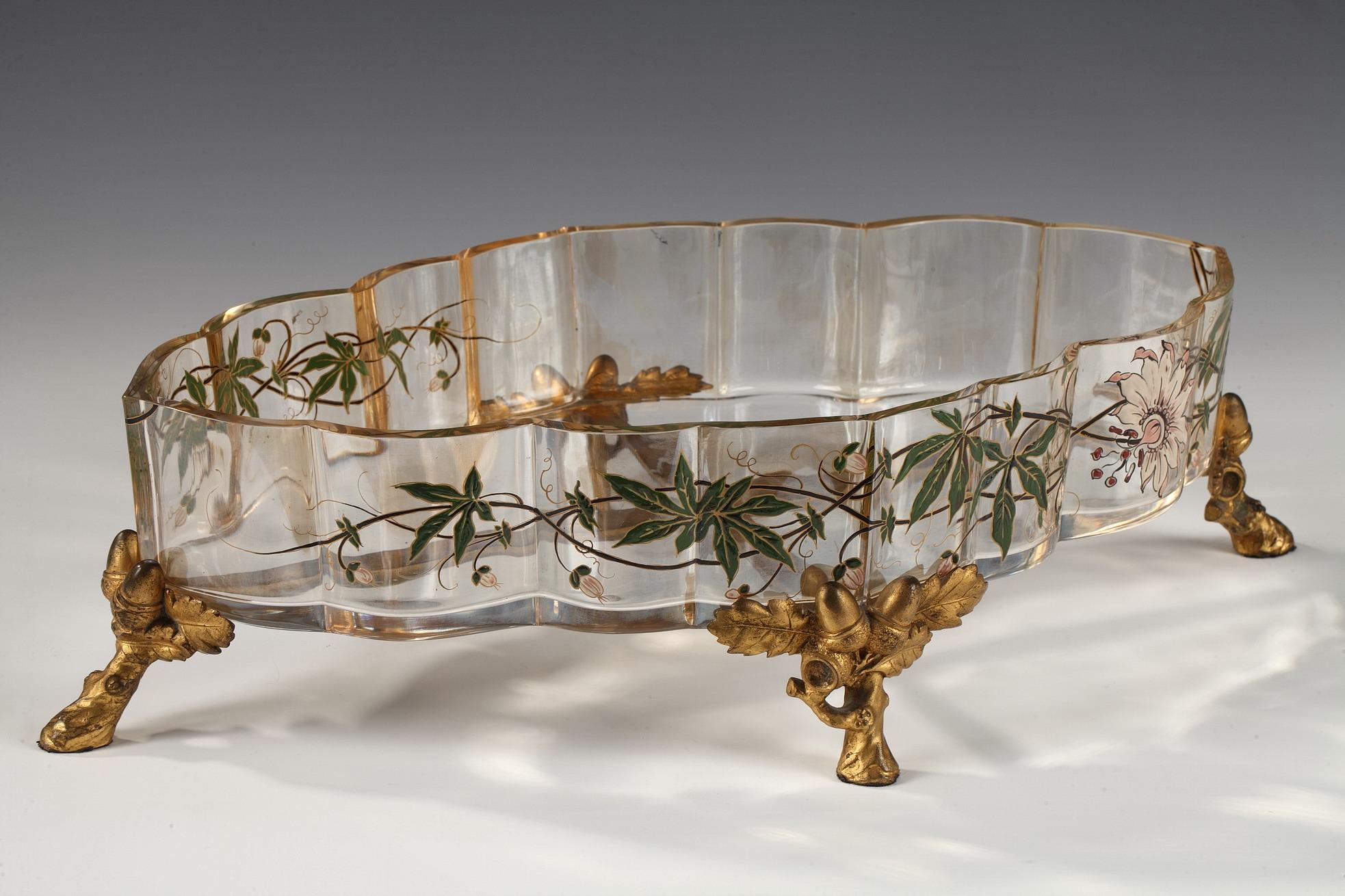 French Enameled Crystal Jardinière by Baccarat, France, Circa 1880