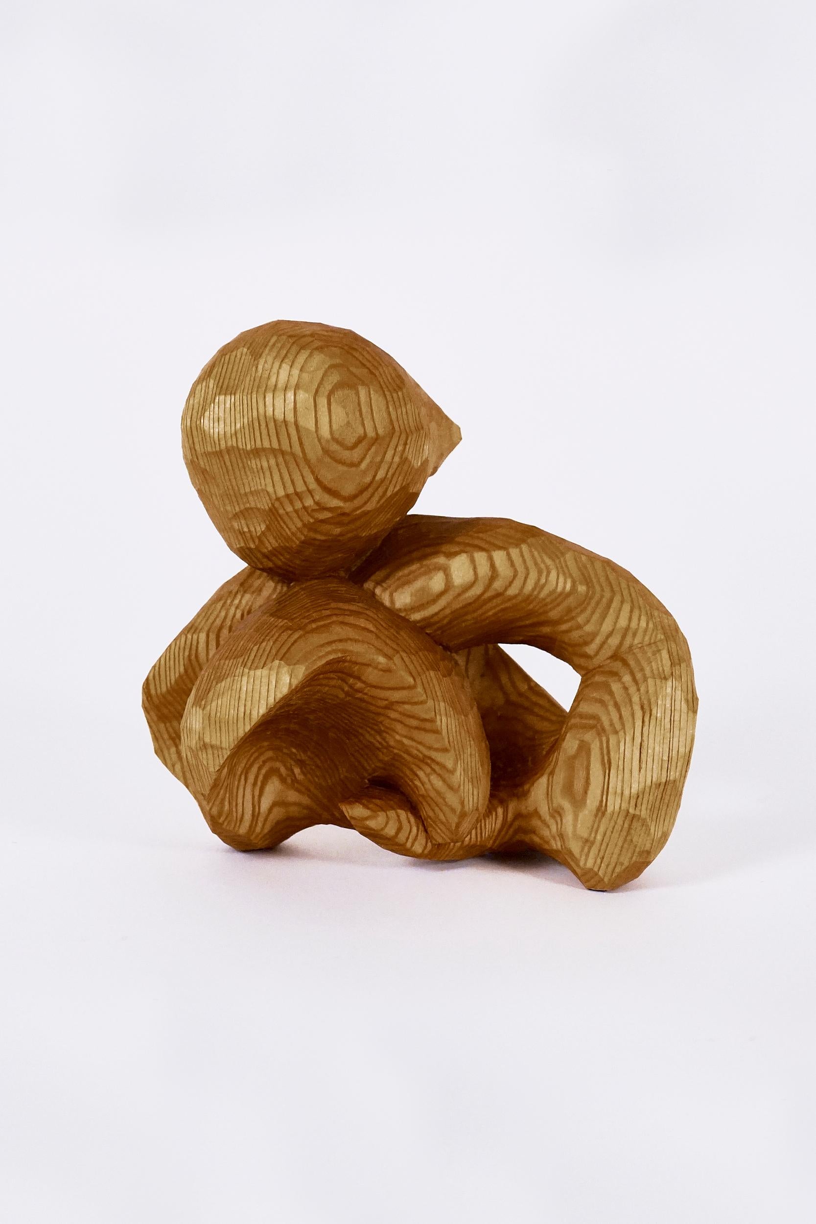 Carved Investigation Ten, Carved wood sculpture - Brown Abstract Sculpture by Jared Abner