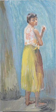 Vintage American Modernist Woman Portrait Large Oil Painting