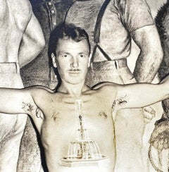 "Jared French and Calvarymen Crossing", Important Photograph by Lynes, WPA Mural