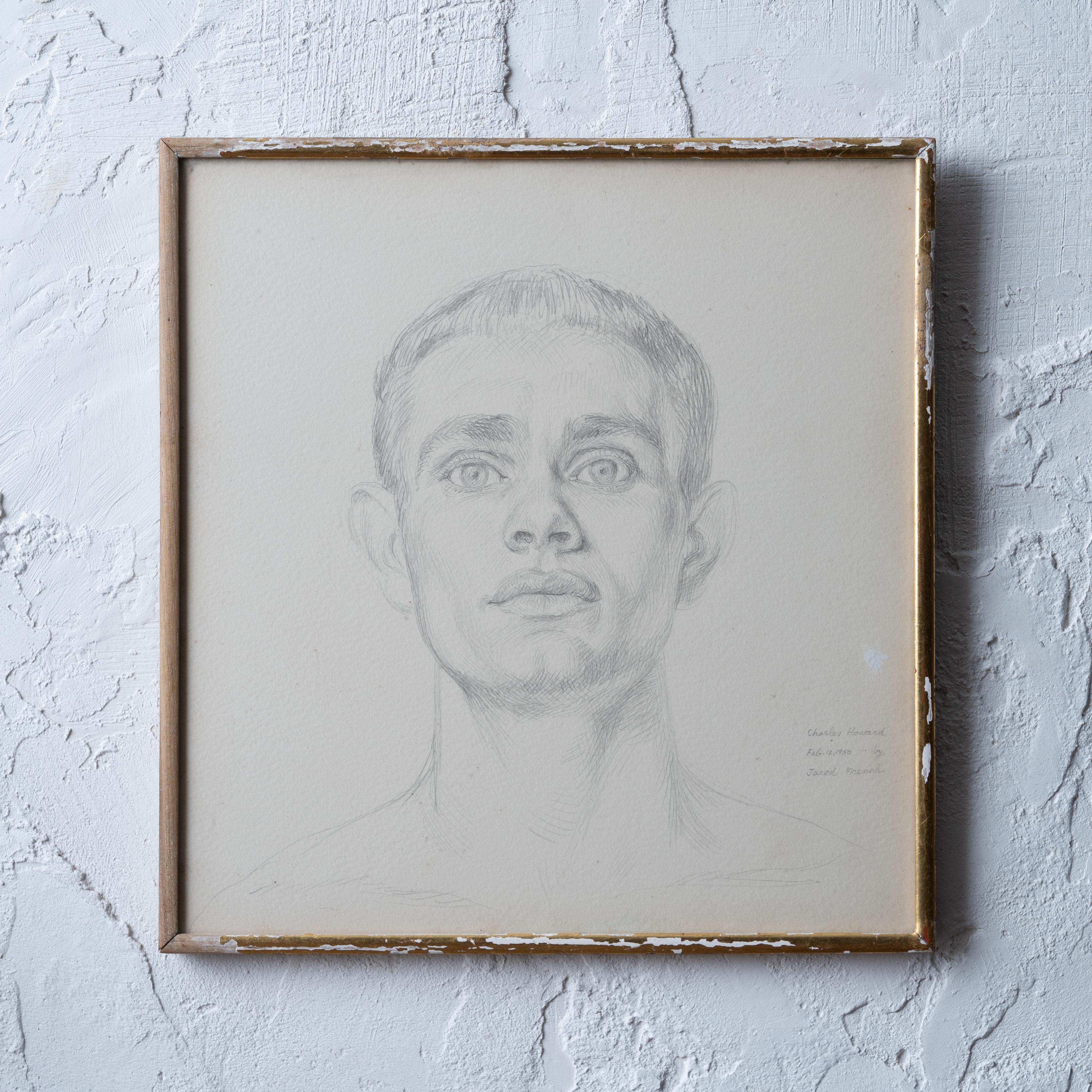 Jared French
(American, 1905-1988)

Portrait sketch of Chuck Howard
pencil on paper

signed and titled in margin: 
Charles Howard
Feb. 12, 1950 … by 
Jared French

Sight: 9 ¼ by 9 ¾ inches
frame: 9 ¾ by 10 ¼ inches
