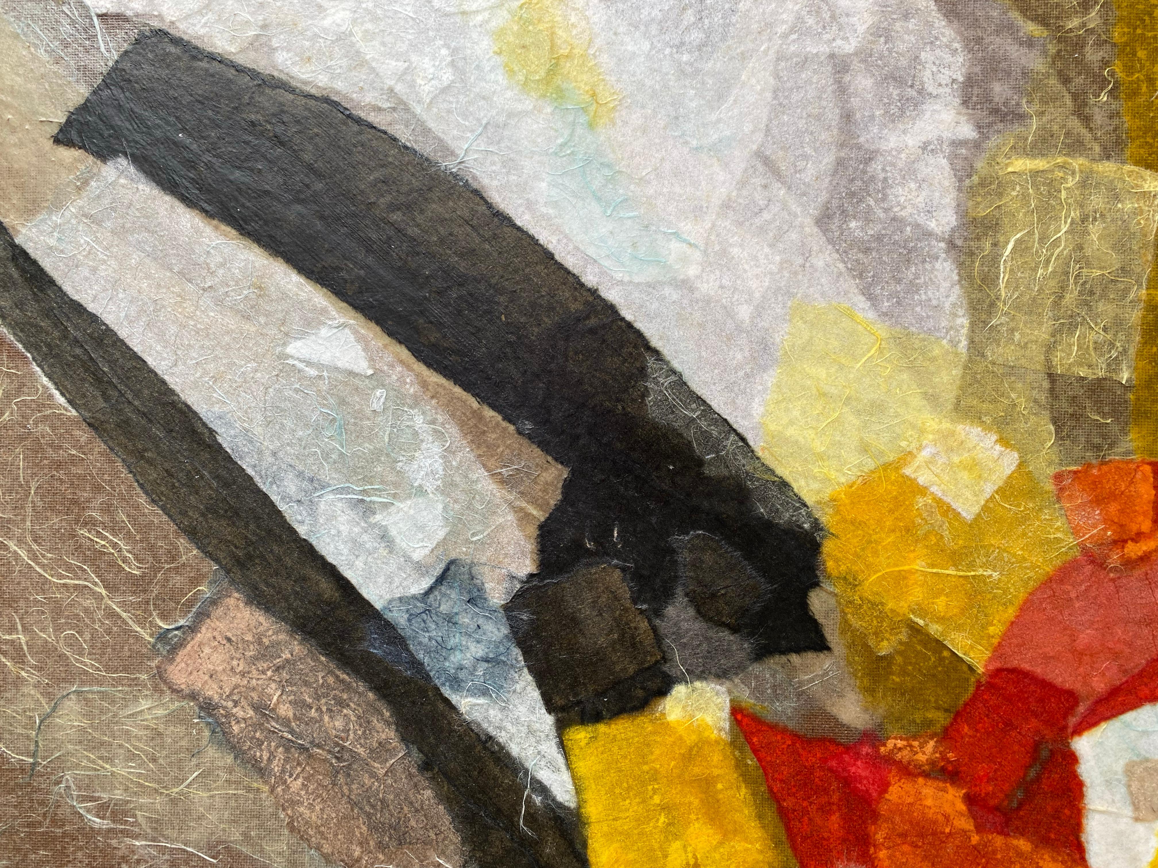 Una bellissima astrazione degli anni '70 di un artista americano che lavora in California ma con legami con le Hawaii.  An He fonde il collage con la pittura e crea una superficie squisita, stratificata e dalla consistenza irresistibile. I colori -