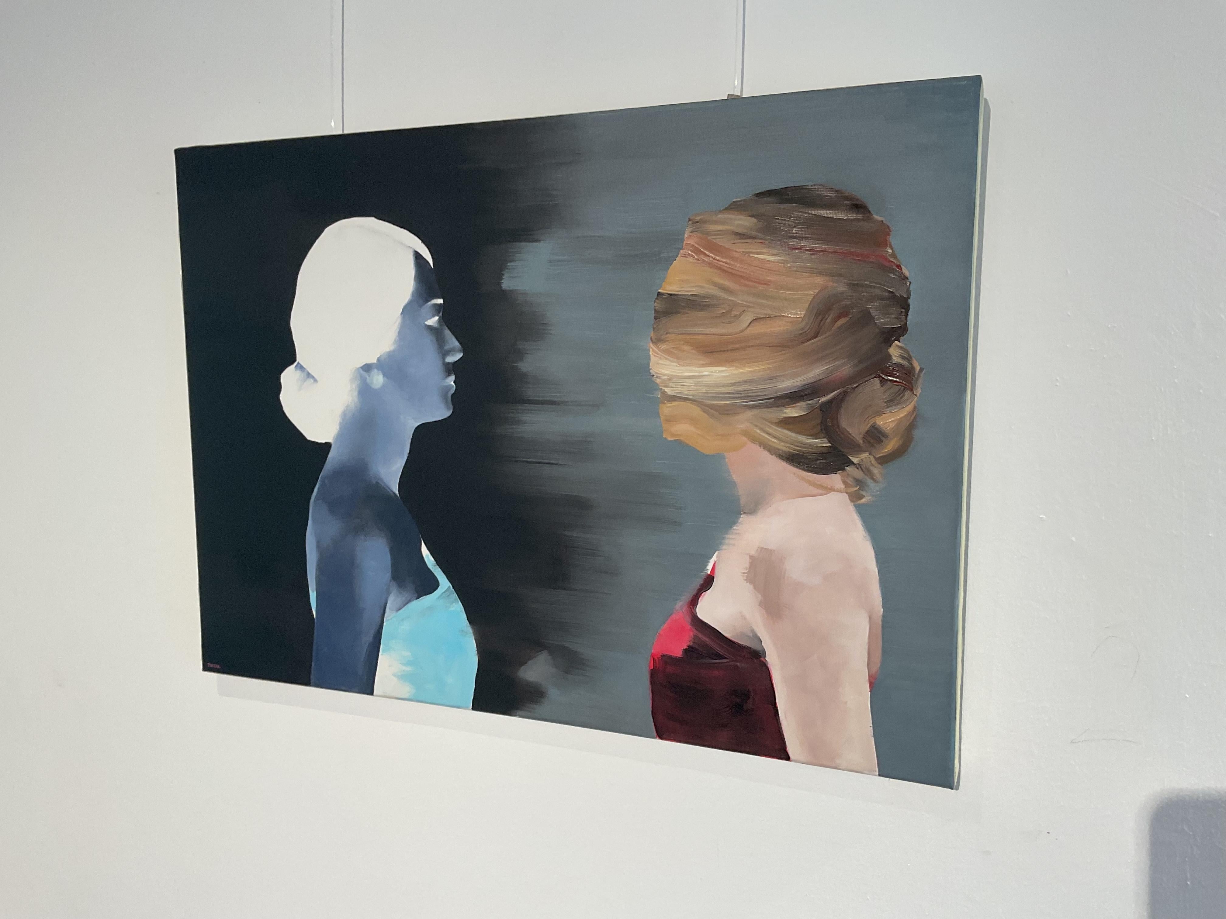 THE SHADOW II - Zeitgenössische figurative Ölmalerei, Frauenporträt (Schwarz), Portrait Painting, von Jarek Puczel