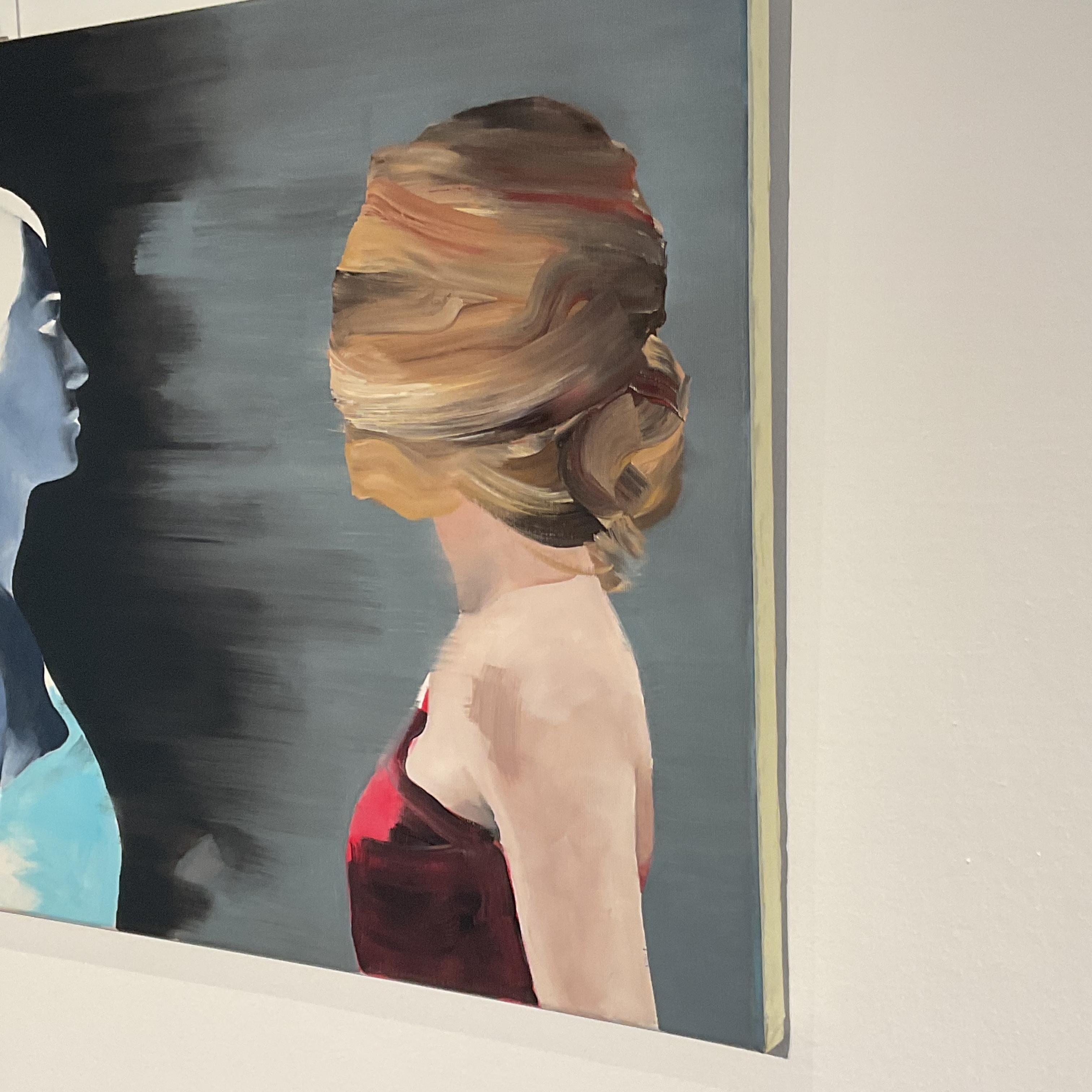 LA SOMBRA II - Pintura al óleo figurativa contemporánea, Retrato de mujer en venta 3