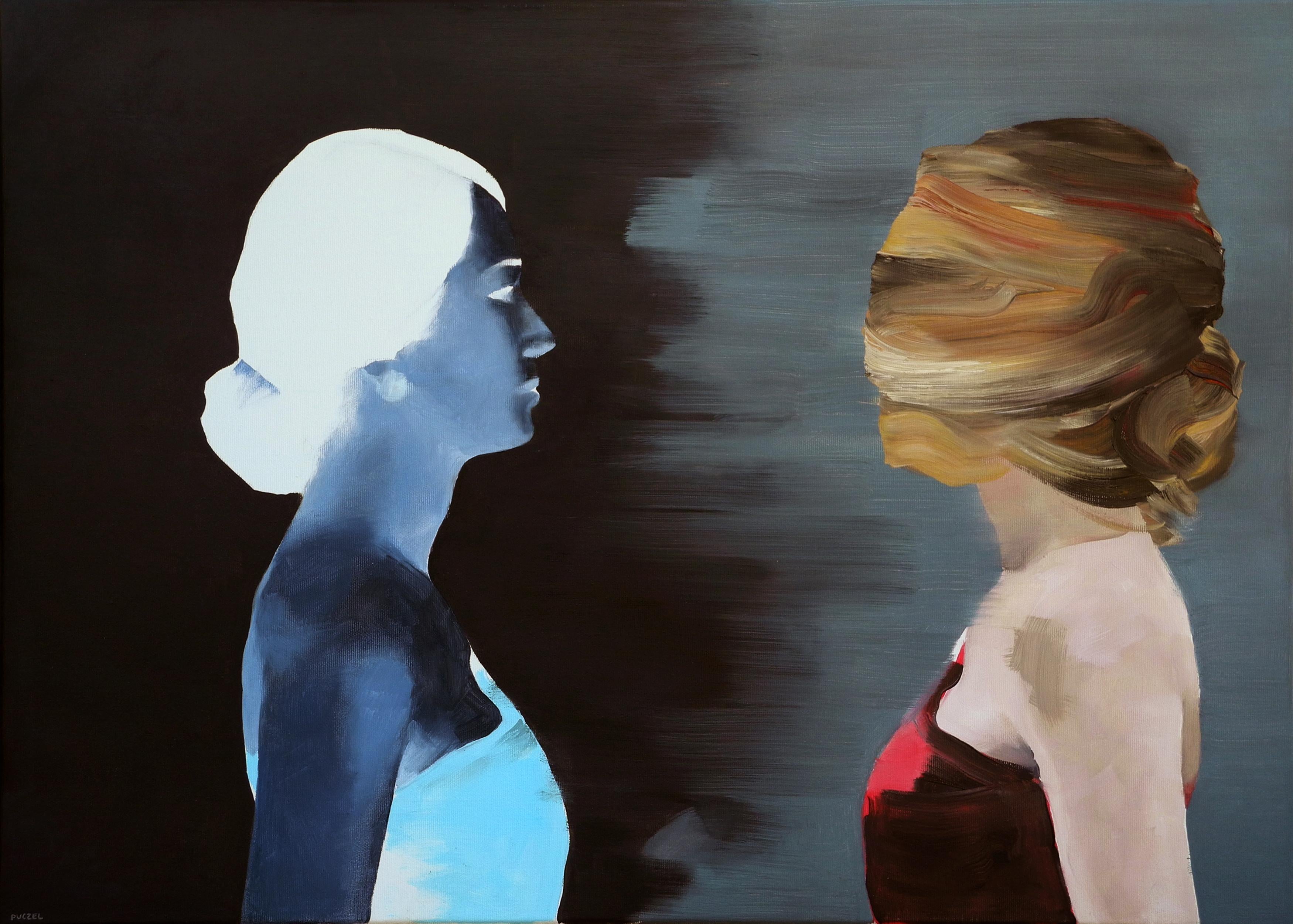 Figurative Painting de Jarek Puczel - LA SOMBRA II - Pintura al óleo figurativa contemporánea, Retrato de mujer