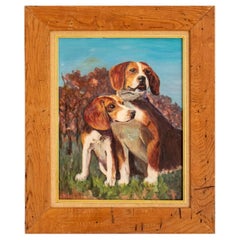 Vintage Jaret Olszenski Two Beagles Oil Painting