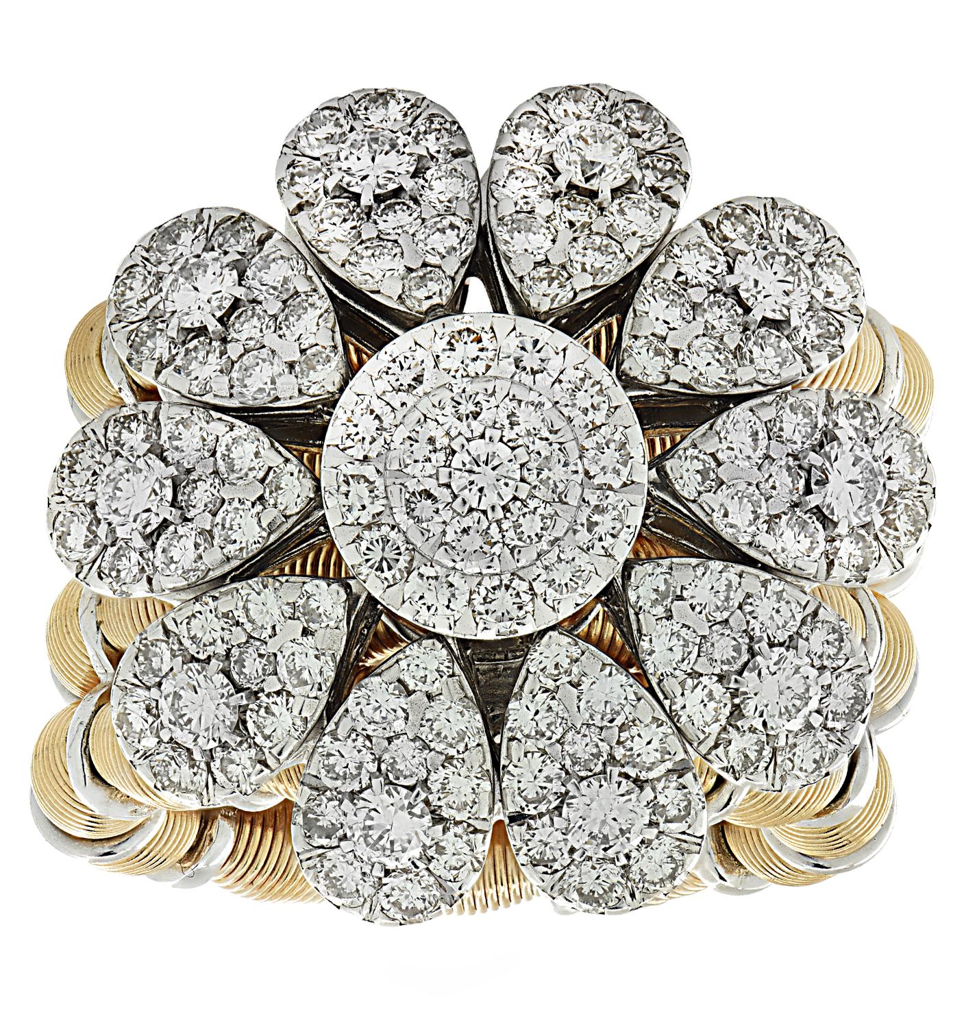 Modern Jaretierre Italy 3.5 Carat Diamond, Yellow and White Gold Expandable Ring