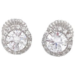 Jarin 1ct Faux Diamond Halo Stud Sterling Silver Earrings