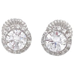 Jarin 1ct Faux Diamond Halo Stud Sterling Silver Earrings