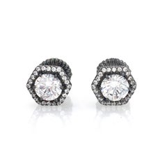 Jarin 1ct Faux Diamond Hexagon Halo Stud Sterling Silver Earrings