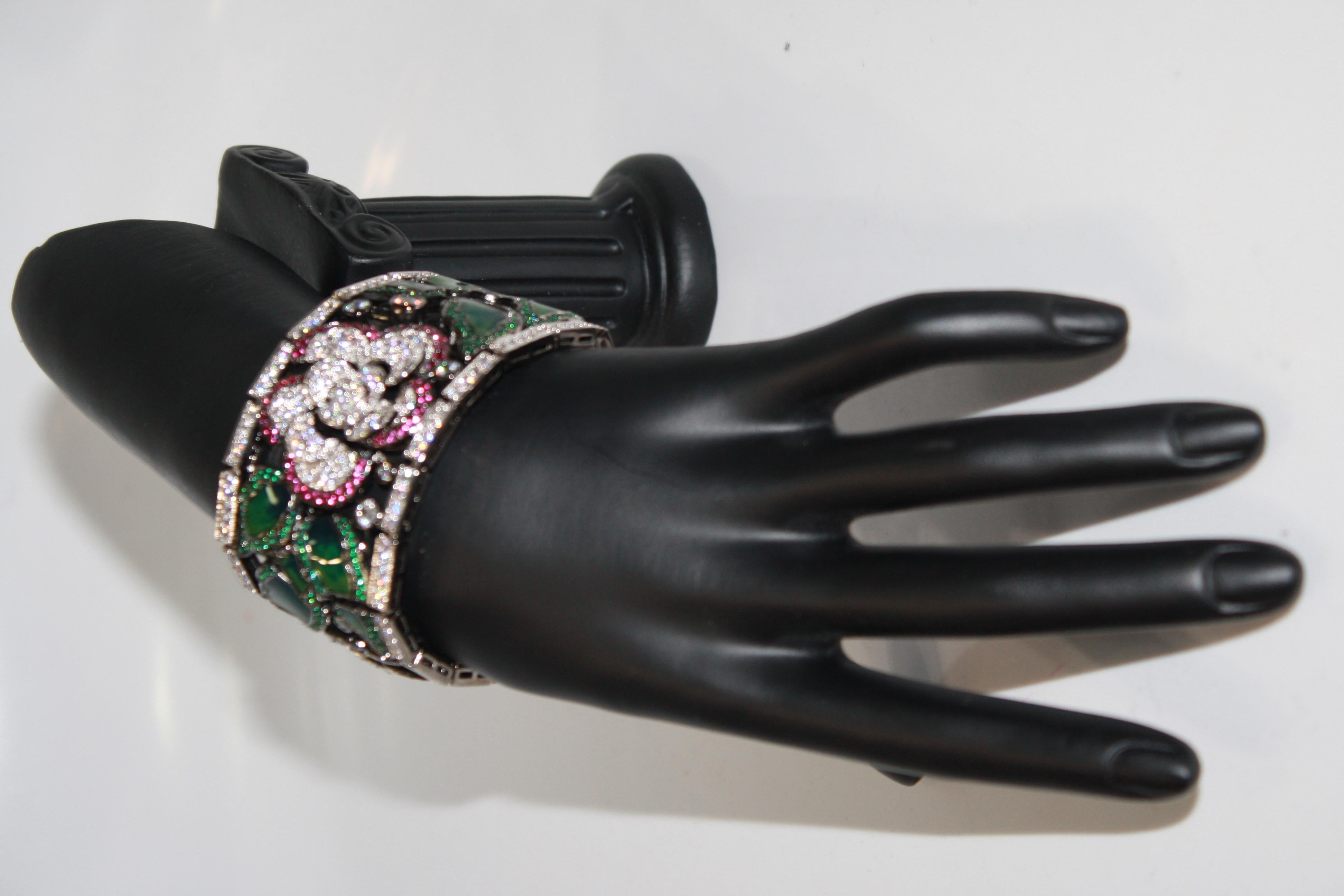 Jarin K Art Deco Enamel Flower Bracelet  In New Condition In Virginia Beach, VA