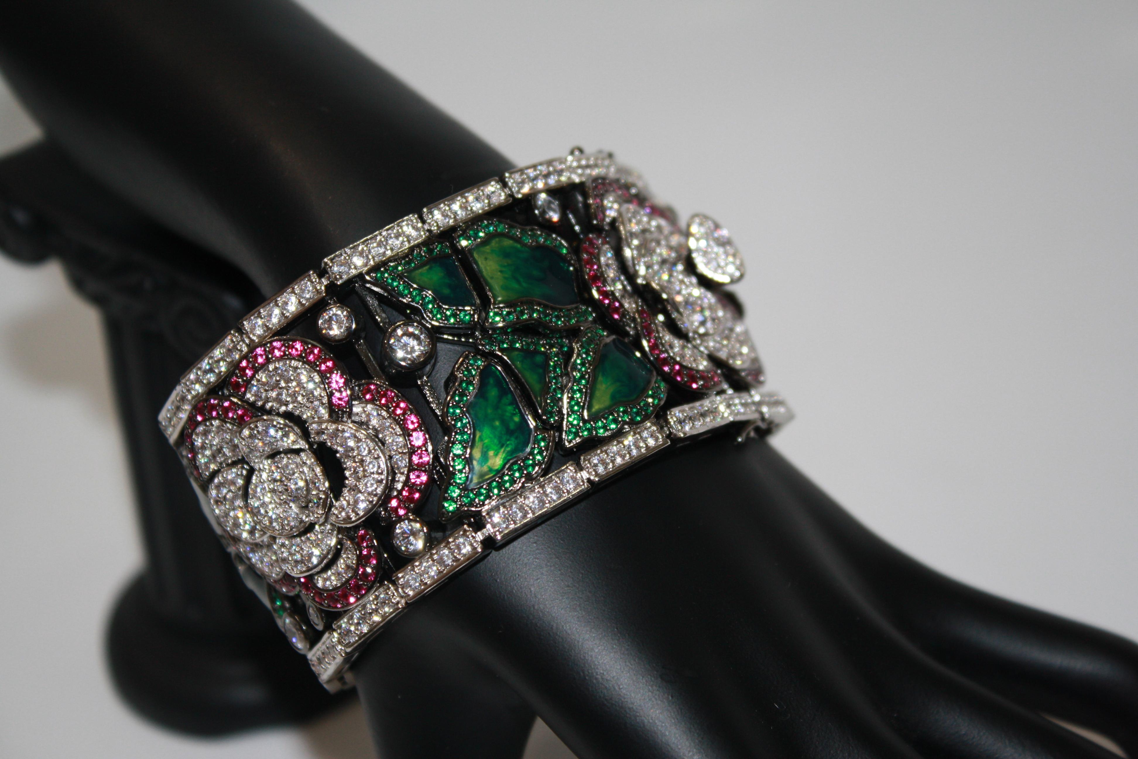 Women's or Men's Jarin K Art Deco Enamel Flower Bracelet 