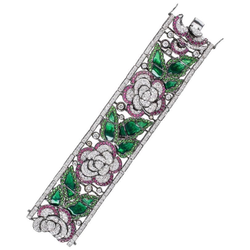 Jarin K Art Deco Enamel Flower Bracelet 