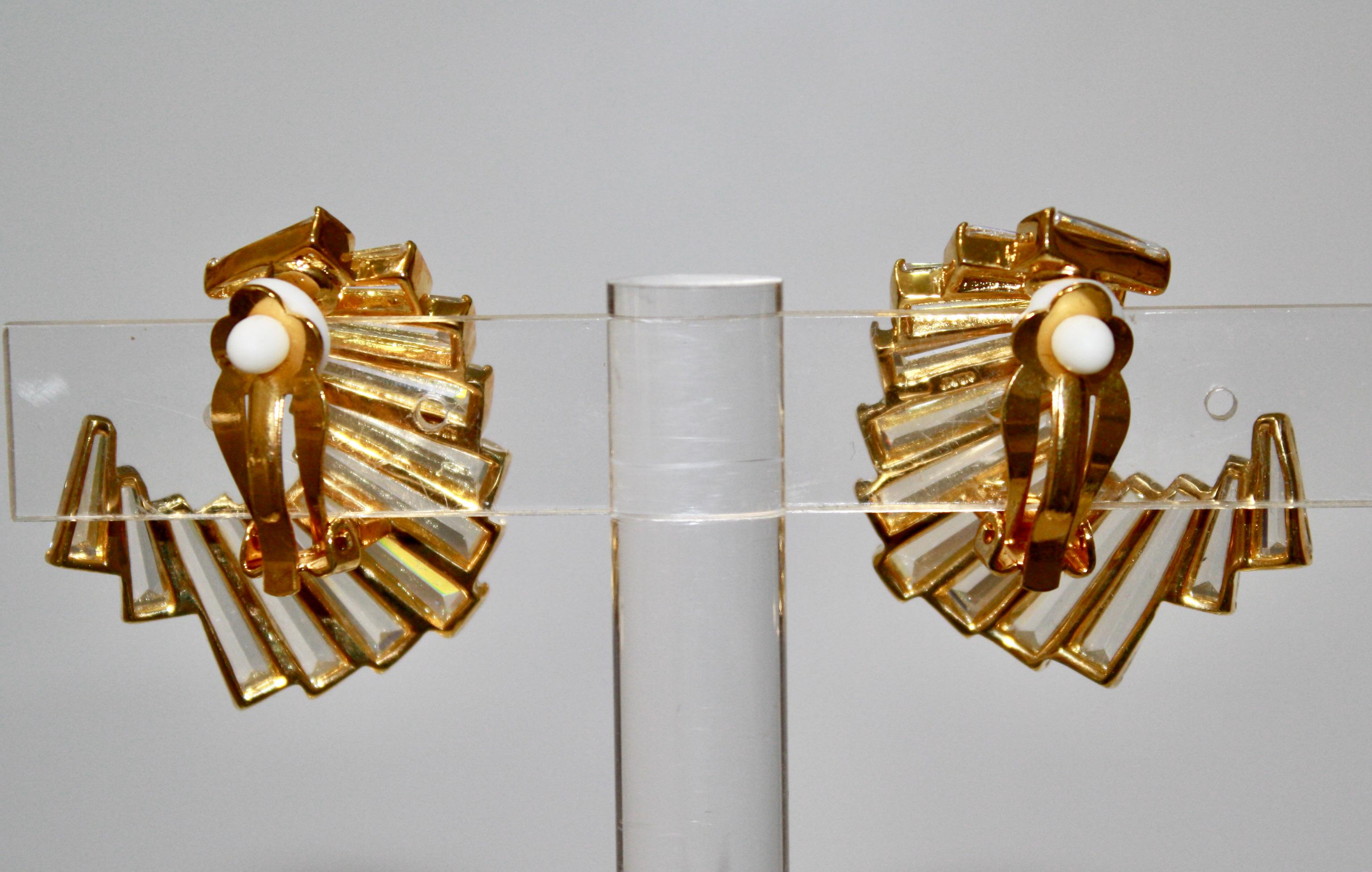 Art Deco Jarin K Gold Baguette Crescent Earrings