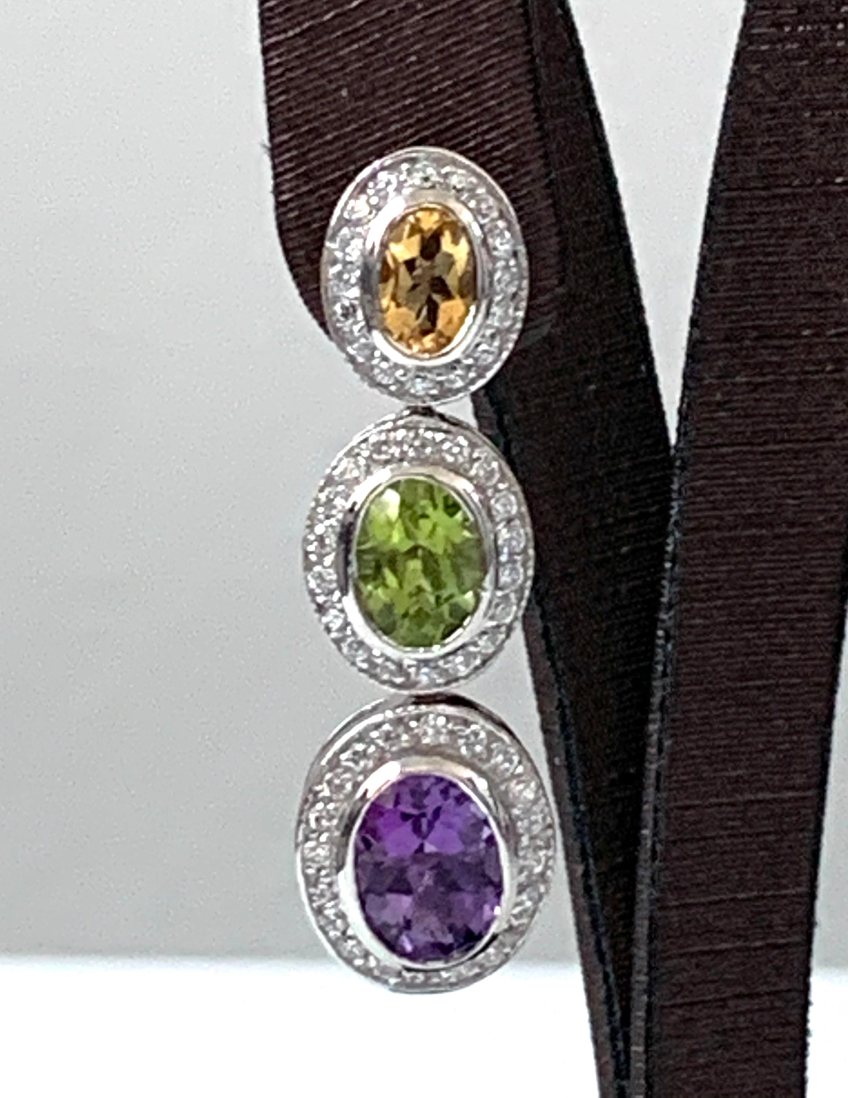 Contemporain JARIN Pendants d'oreilles en pierres ovales multicolores en vente