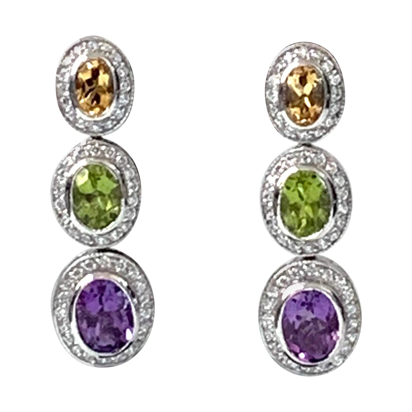 Jarin Multicolor Oval Gemstones Drop Earrings For Sale
