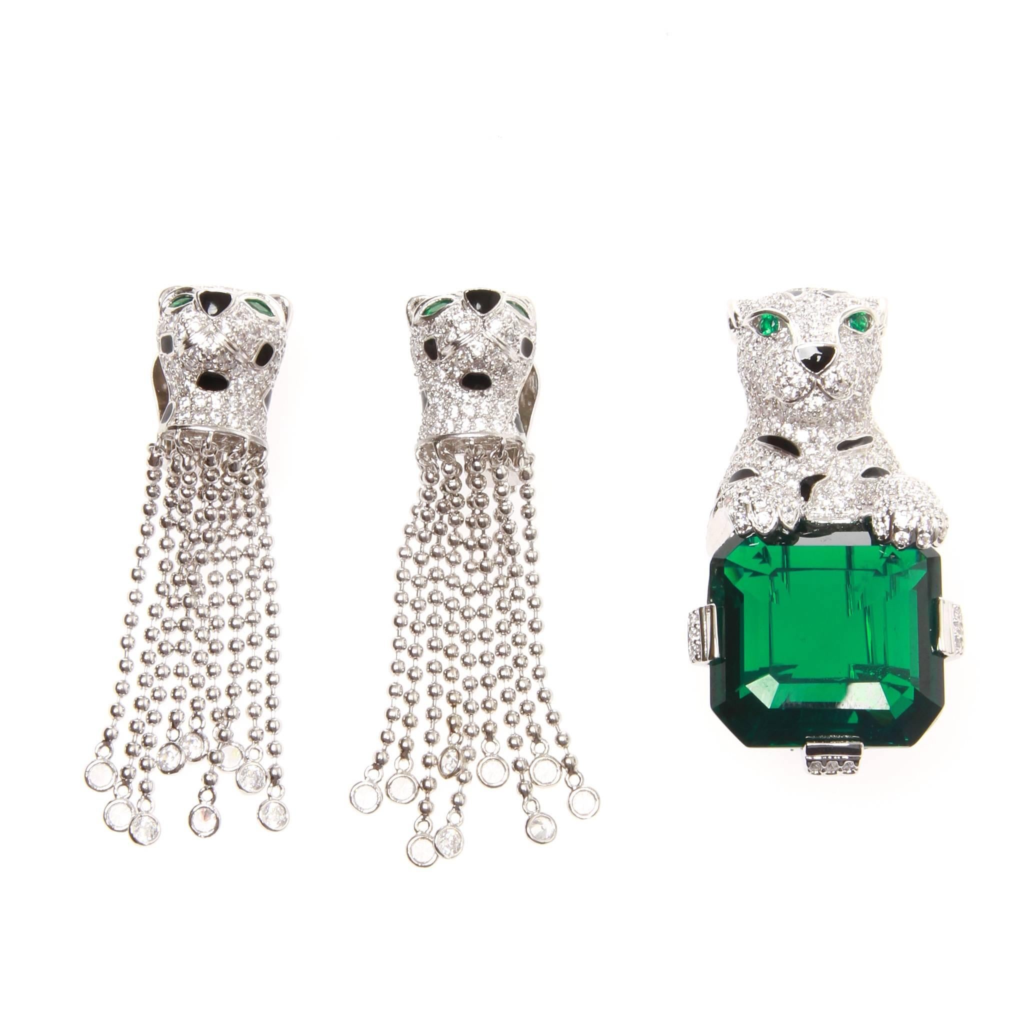 Jarin Sterling Silver Leopard Earring and Brooch Set
