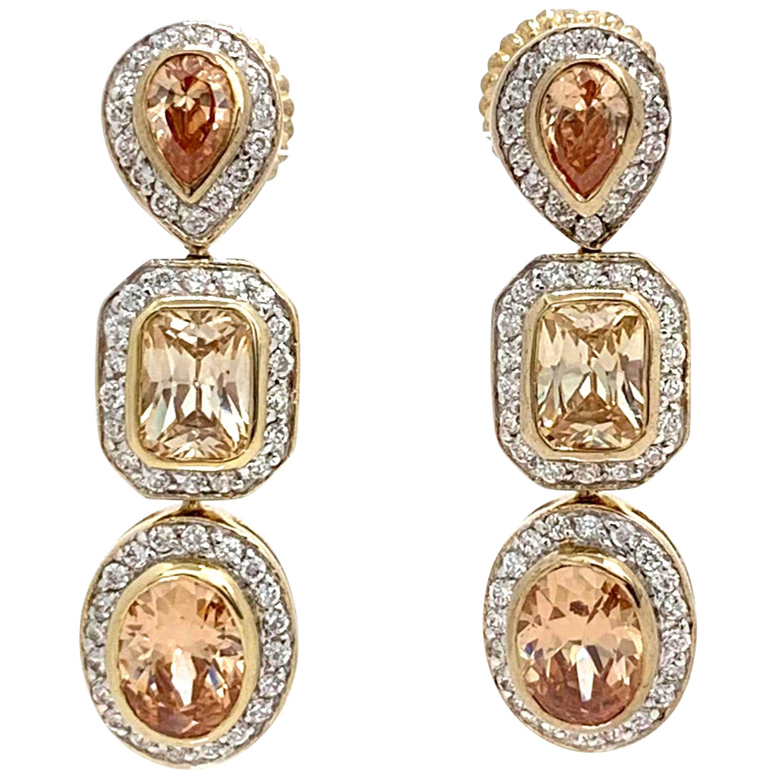 Jarin Triple Faux Champagne Diamond Drop Earrings For Sale