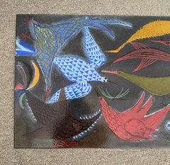 Jarl Algot Törneman Suède milieu du siècle panneau émaillé motif oiseau NK David Rosén