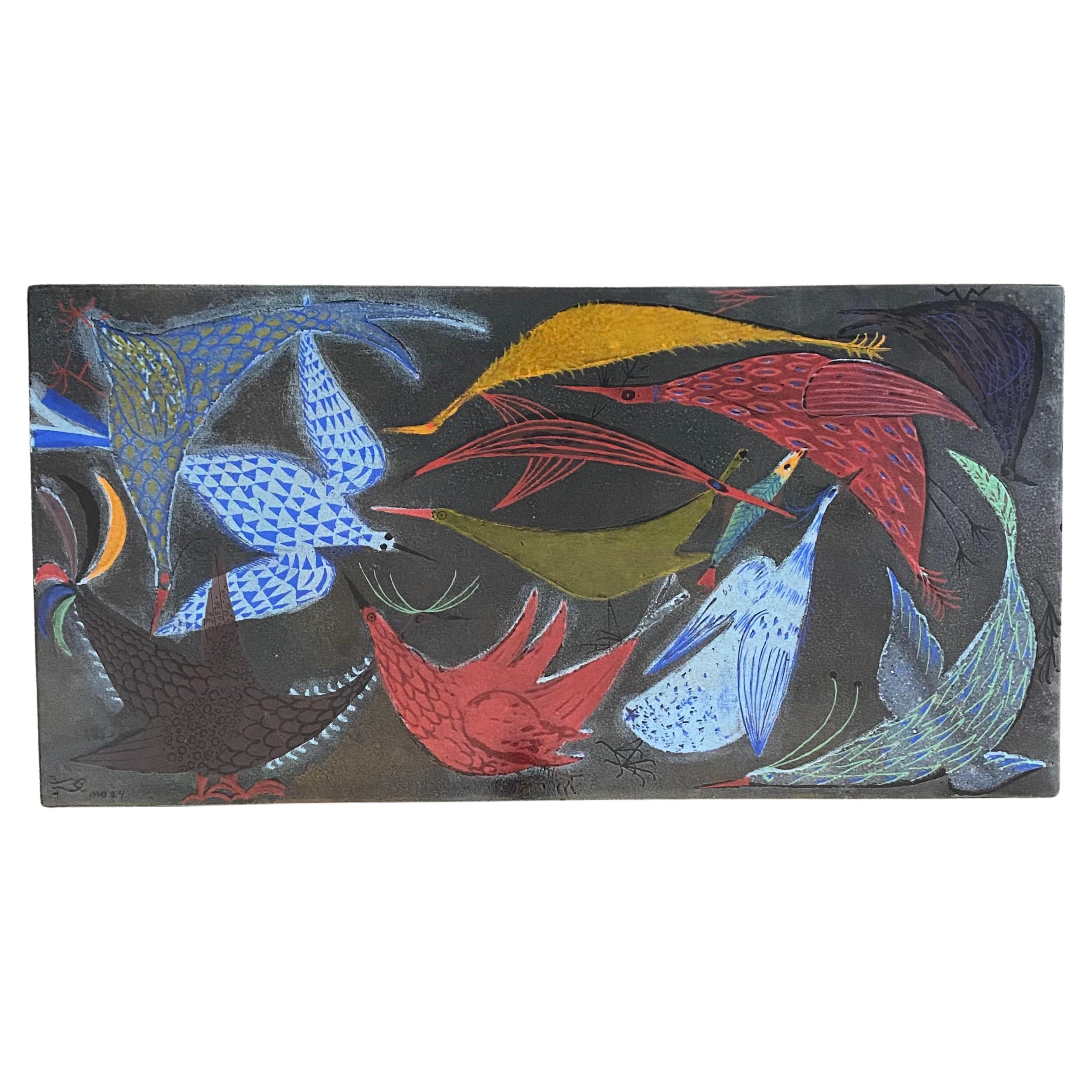Jarl Algot Törneman Sweden mid century enamel panel bird motif NK David Rosén