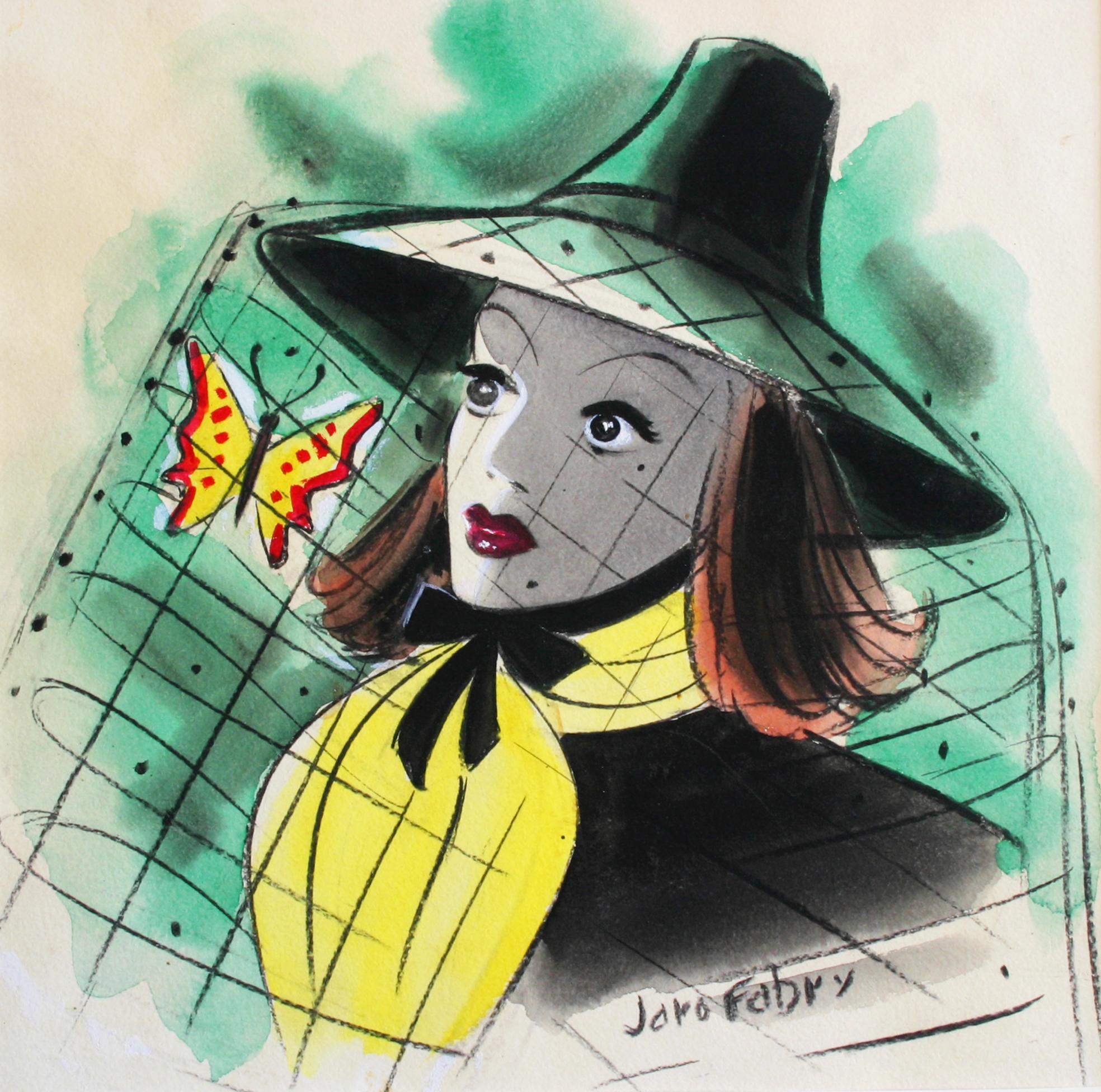 Jaro Fabry Portrait - Woman with a butterfly in her hat. Colliers Magazine Cover