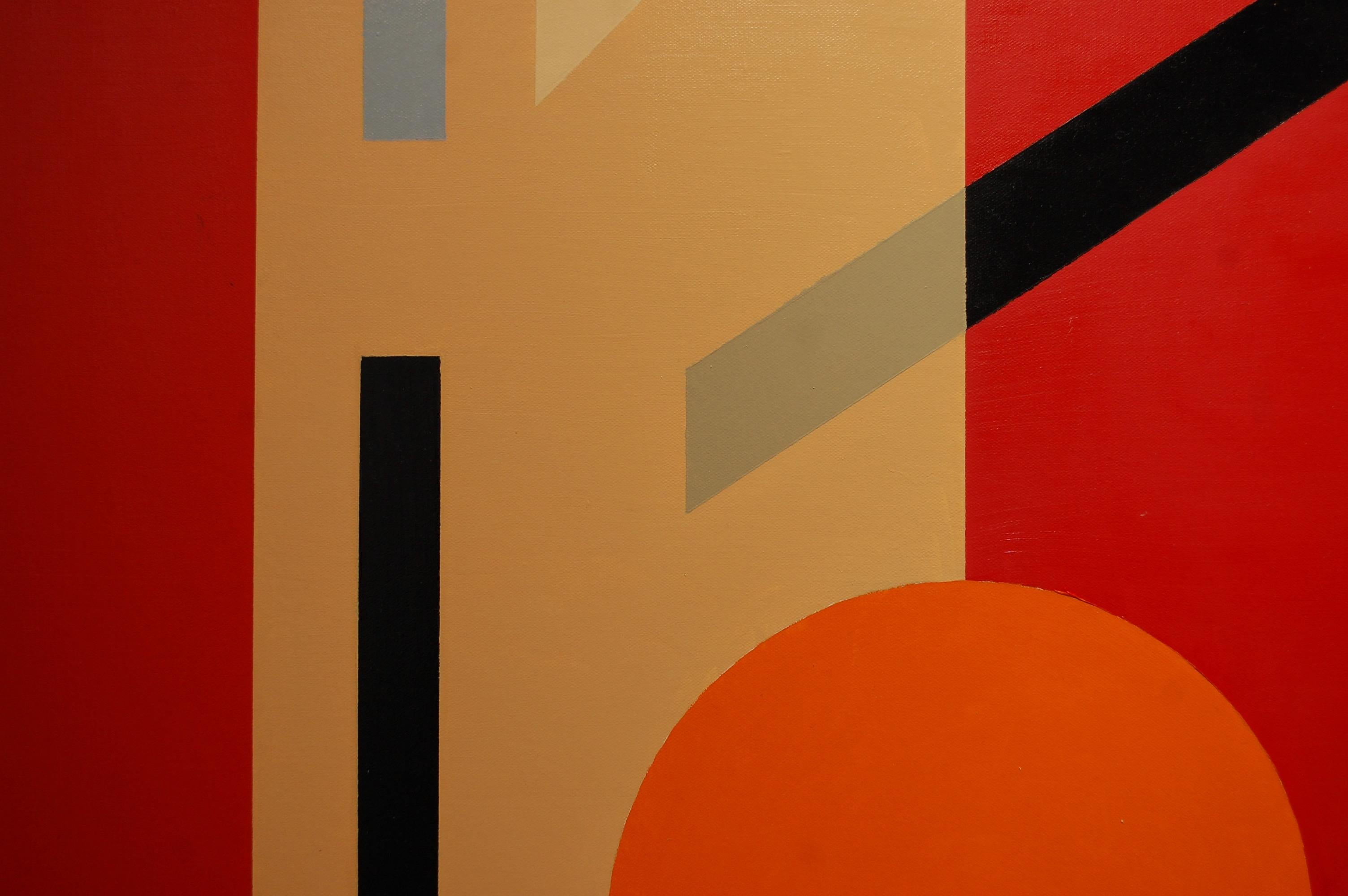 Abstrakte Universum-Komposition in Rot (Geometrische Abstraktion), Painting, von Jaro