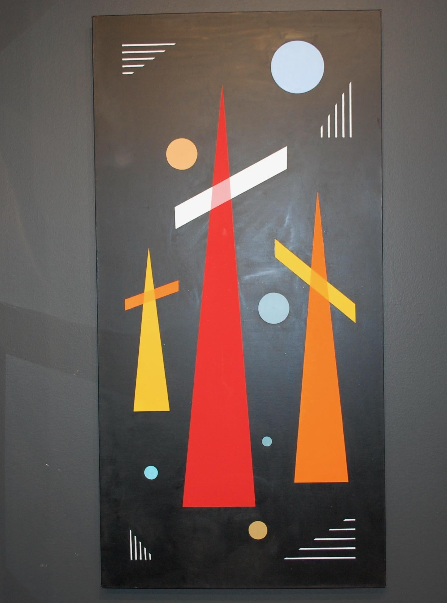 Trio auf Schwarz Geometrisches abstraktes Ölgemälde – Painting von Jaro