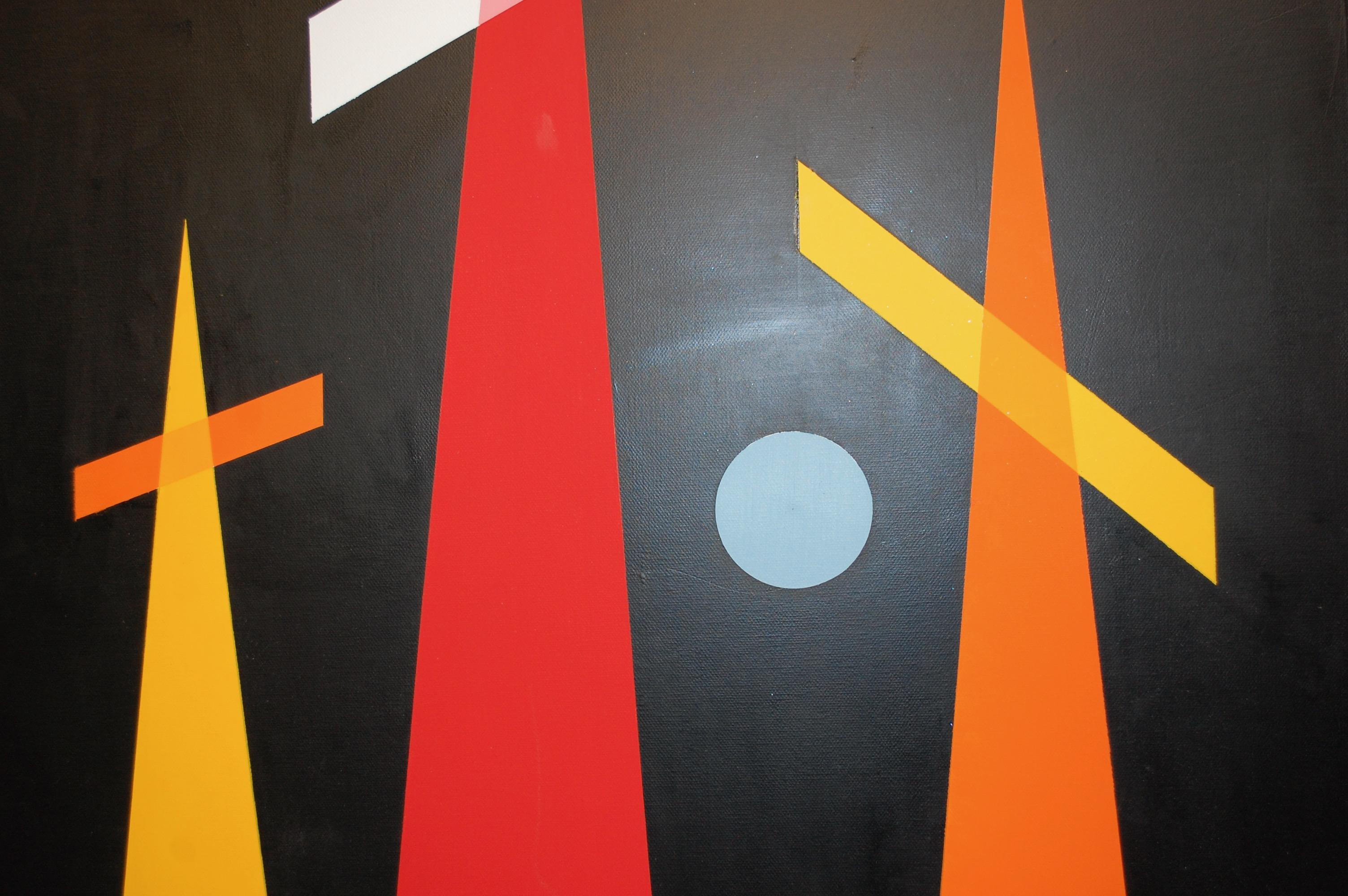 Trio auf Schwarz Geometrisches abstraktes Ölgemälde (Geometrische Abstraktion), Painting, von Jaro
