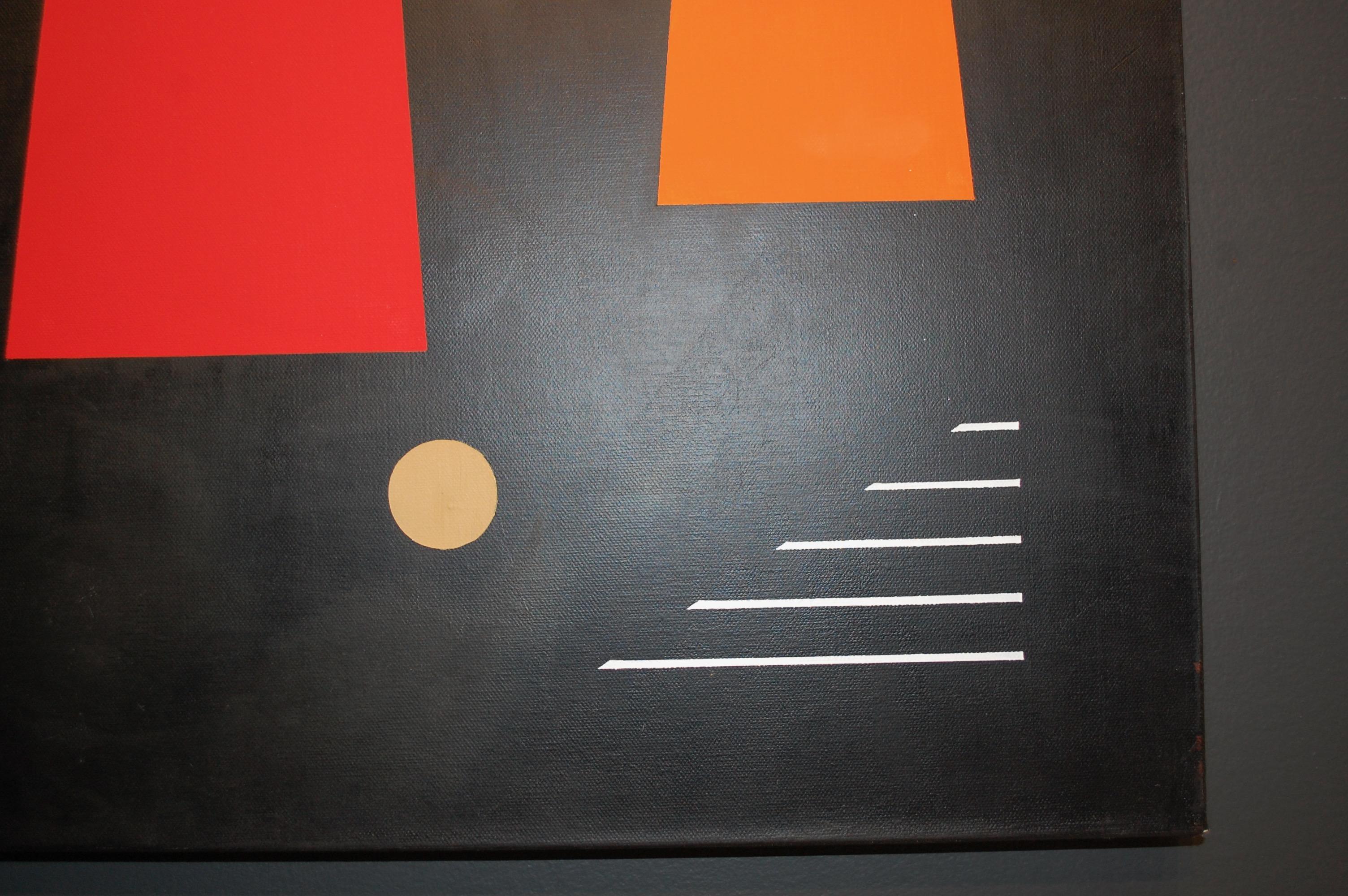 Trio auf Schwarz Geometrisches abstraktes Ölgemälde
Verso vom Künstler signiert, Öl auf Leinwand 48x24
JARO wurde 1934 in Prag in der Tschechischen Republik geboren. Seit seiner Kindheit genoss er den Kunstunterricht in der Schule am meisten. Fast