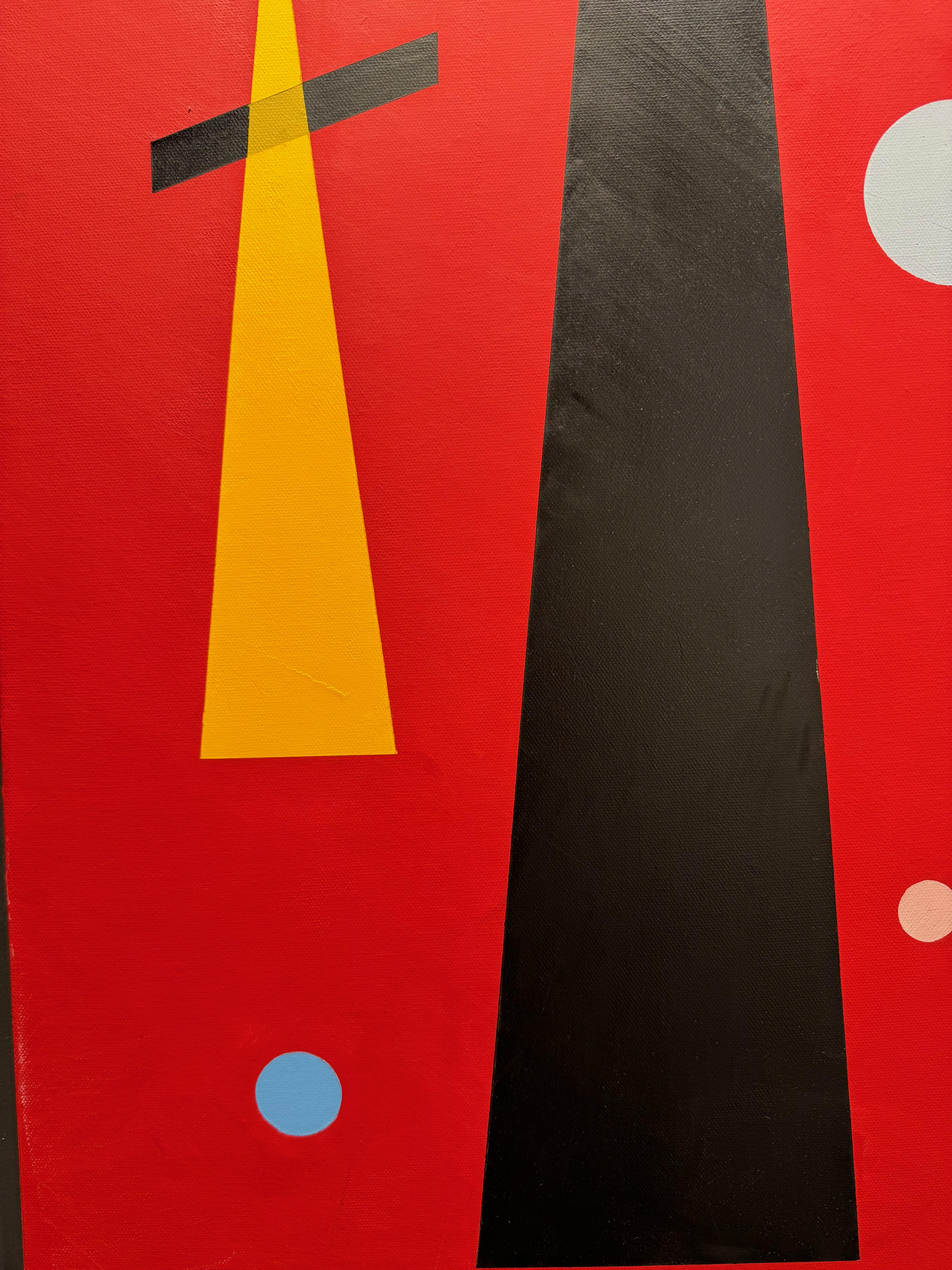 Trio sur rouge peinture à l'huile abstraite géométrique en vente 2