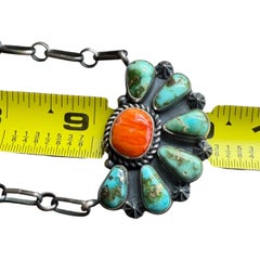 Jarod Gordy Navajo Sterling Silver Turquoise and Spiny Oyster Pendant Necklace