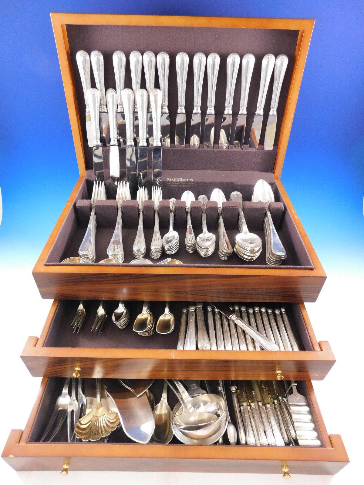 Monumental Austrian 800 silver flatware set by Jarosinski & Vaugoin with bow and ribbon design - 211 pieces. Hallmarks for Austria-Vienna, post 1922. Jarosinski & Vaugoin have been makers of fine silver for 6 generations. In 1928 they became
