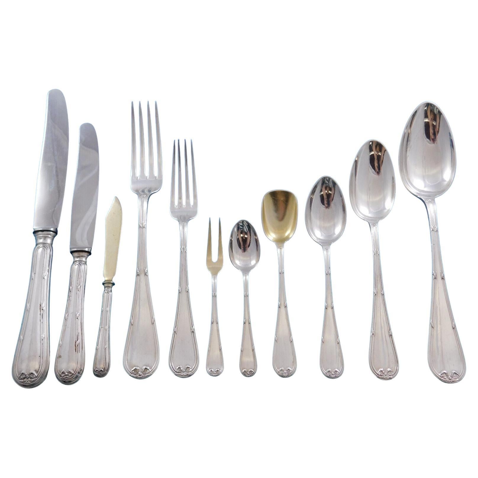 Jarosinski Austrian 800 Silver Flatware Set Service 211 Pieces with Bow & Ribbon For Sale