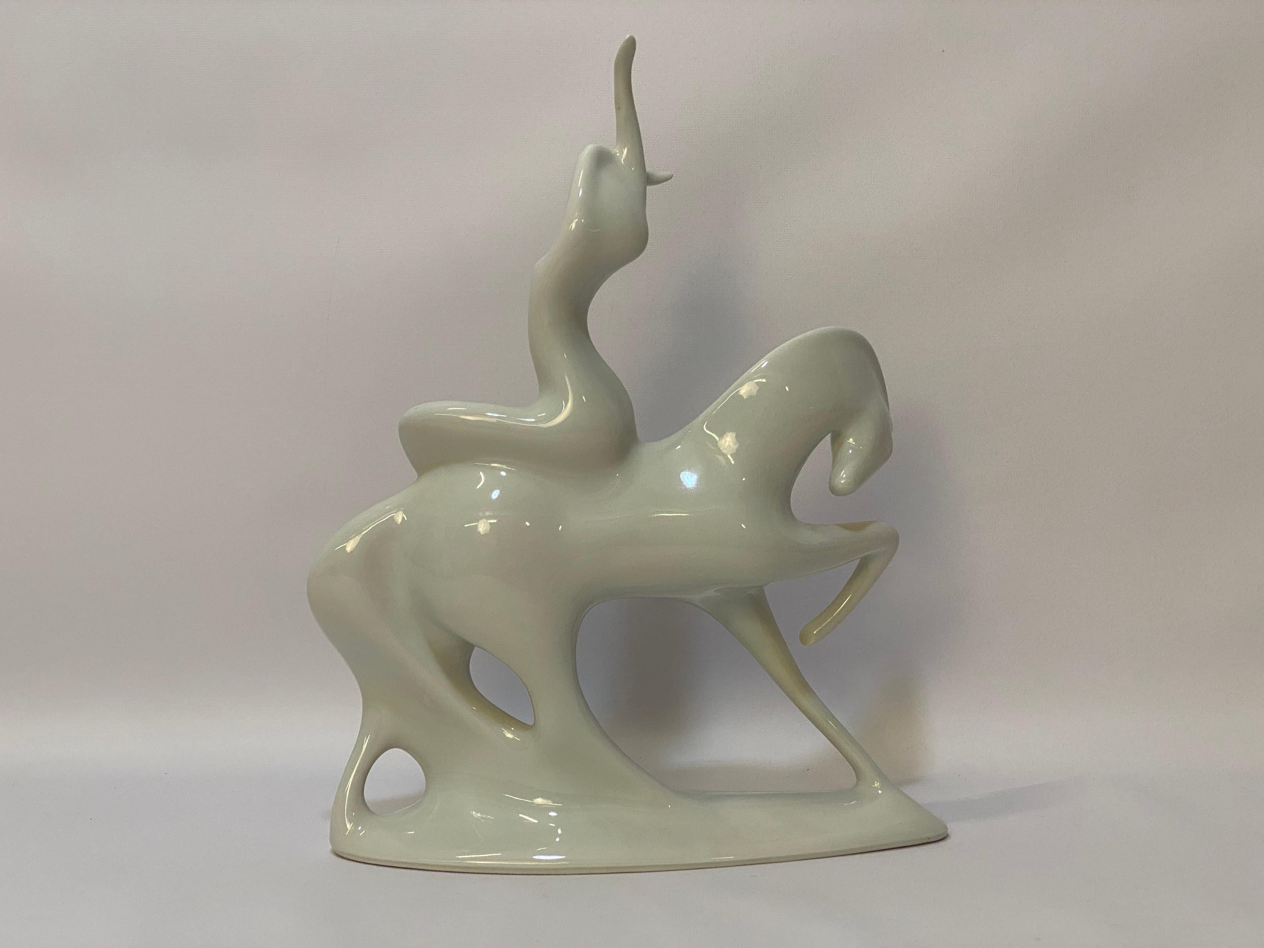 Mid-Century Modern Jaroslav Jezek for Royal Dux Lady Godiva Porcelain Sculpture