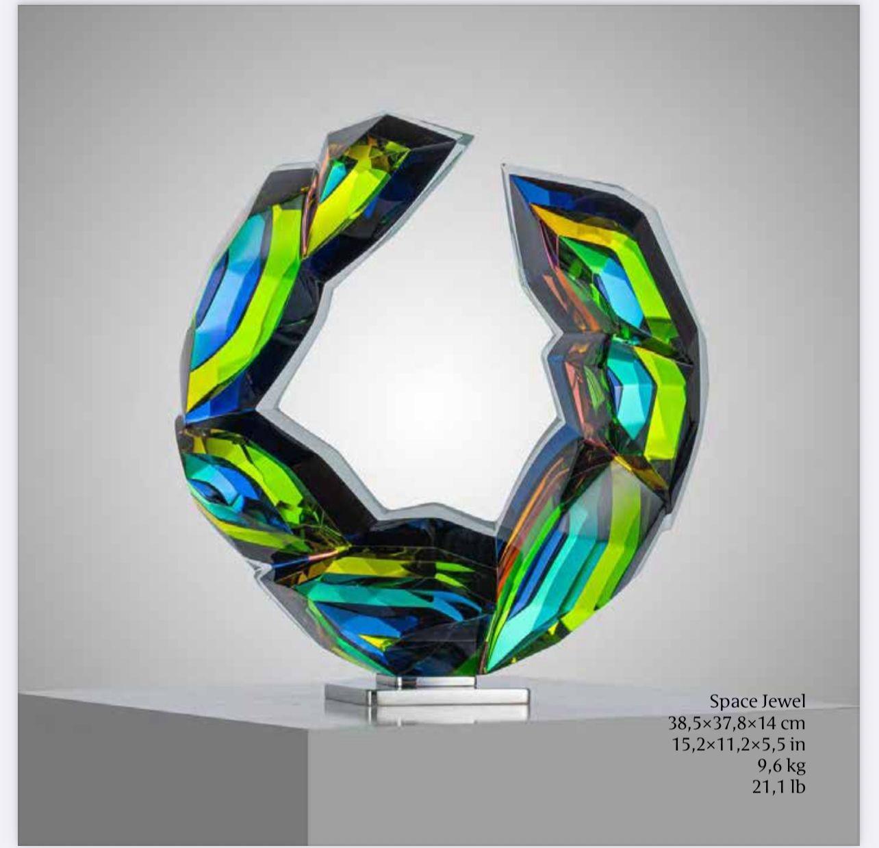 Space Jewel by Jaroslav Prosek, Bohemian Crystal Sculpture Multicolor Glass 2025