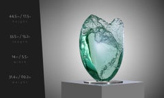 Jaroslav Prošek Bohemian Crystal Sculpture Green Optical Glass Organic Form