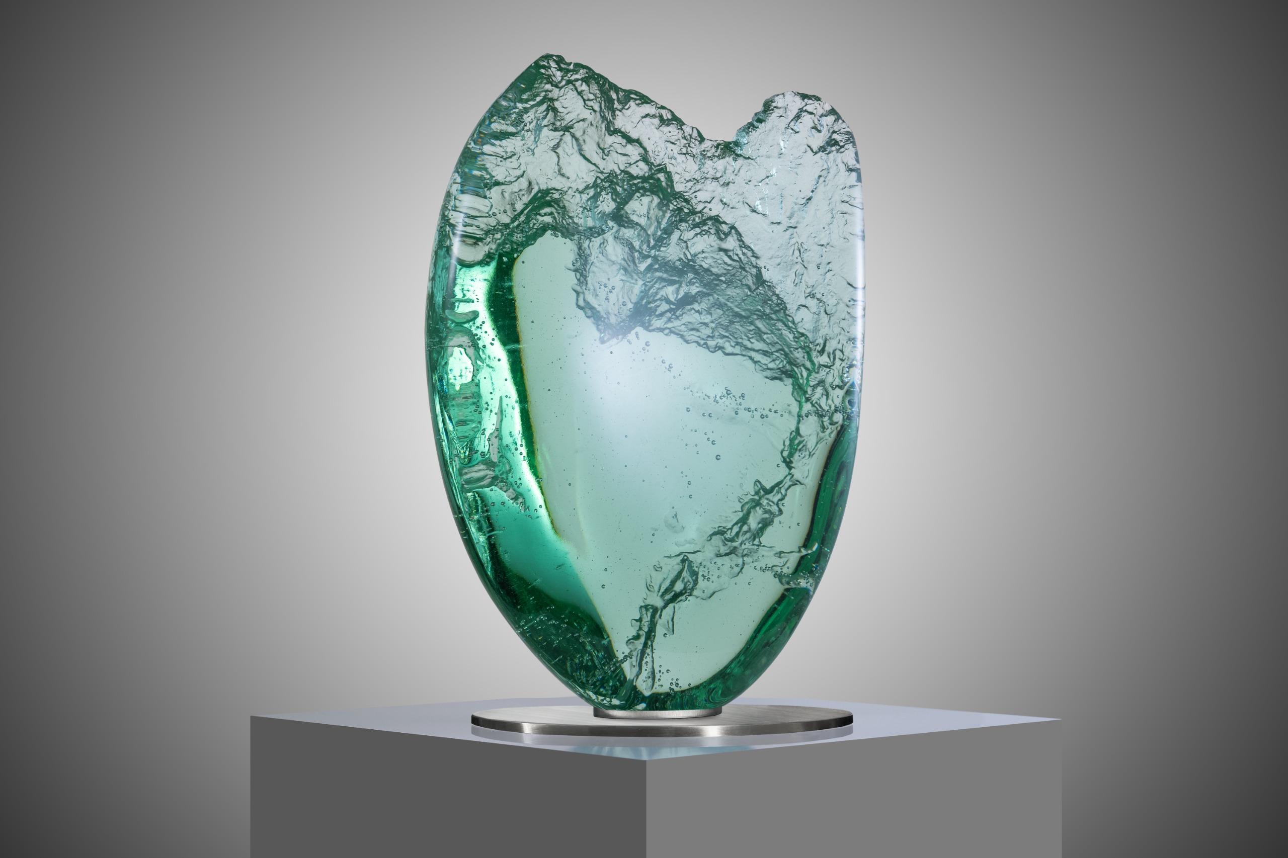 Jaroslav Prošek Bohemian Crystal Sculpture Green Optical Glass Organic Form