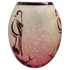 Vase d'art « Le Verre français » / Charder, style Art déco, vers 1927, « pinsons »