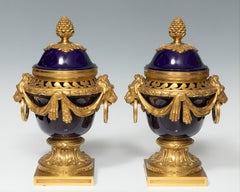 Raingo Frères Blue Sèvres Porcelain Vases, France, Circa 1850