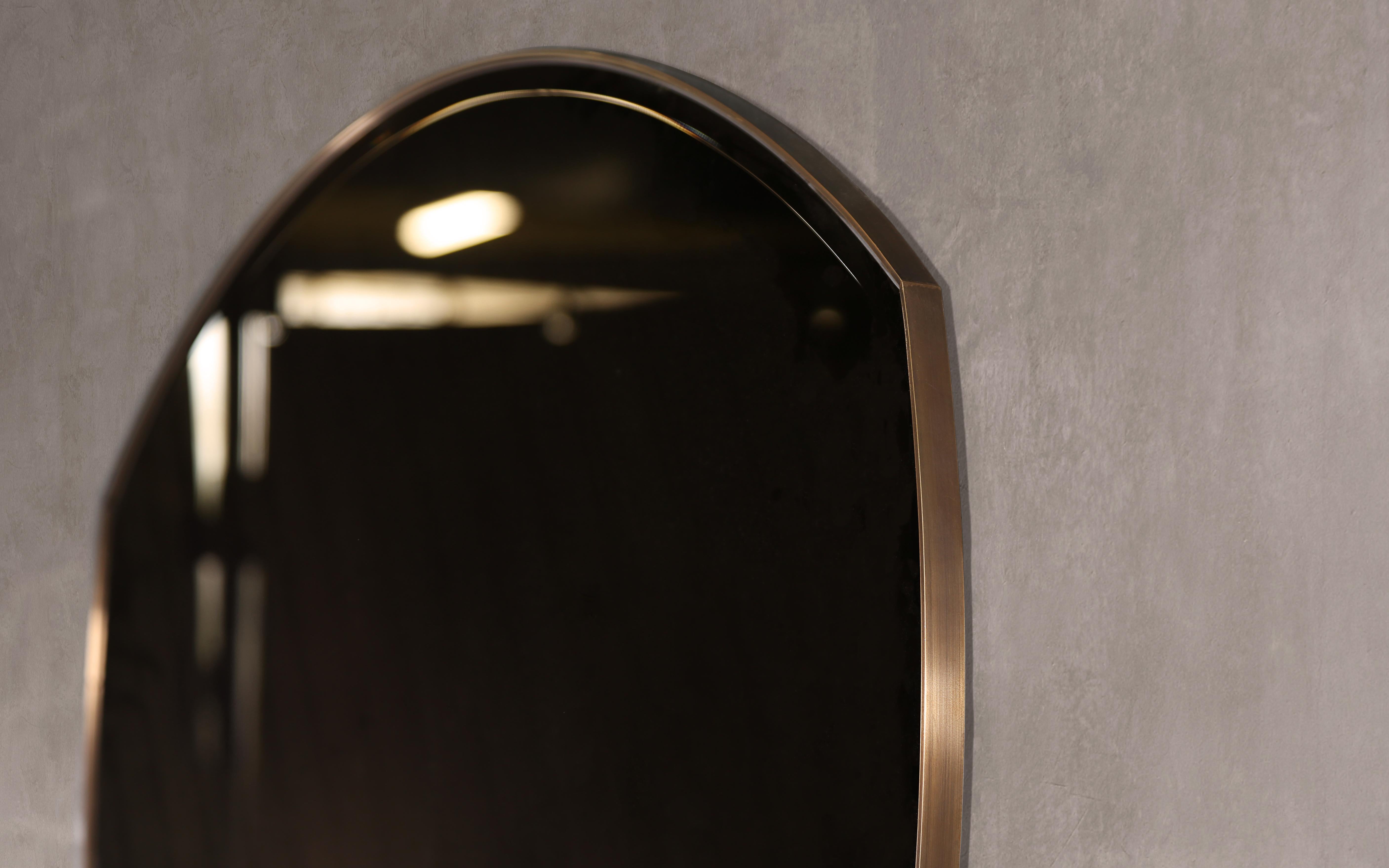 Minimalist Jarrow Wall Mirror — Patinated Brass — Handmade in Britain — Large For Sale